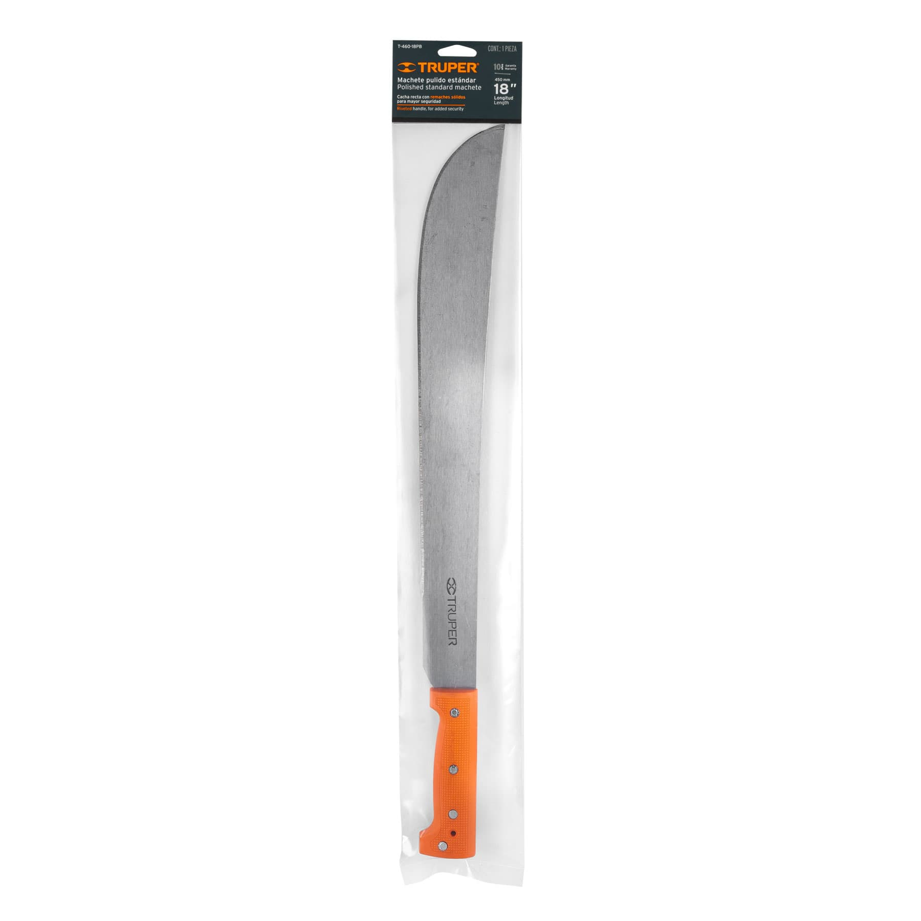 Machete estándar 18" cacha naranja, caballete