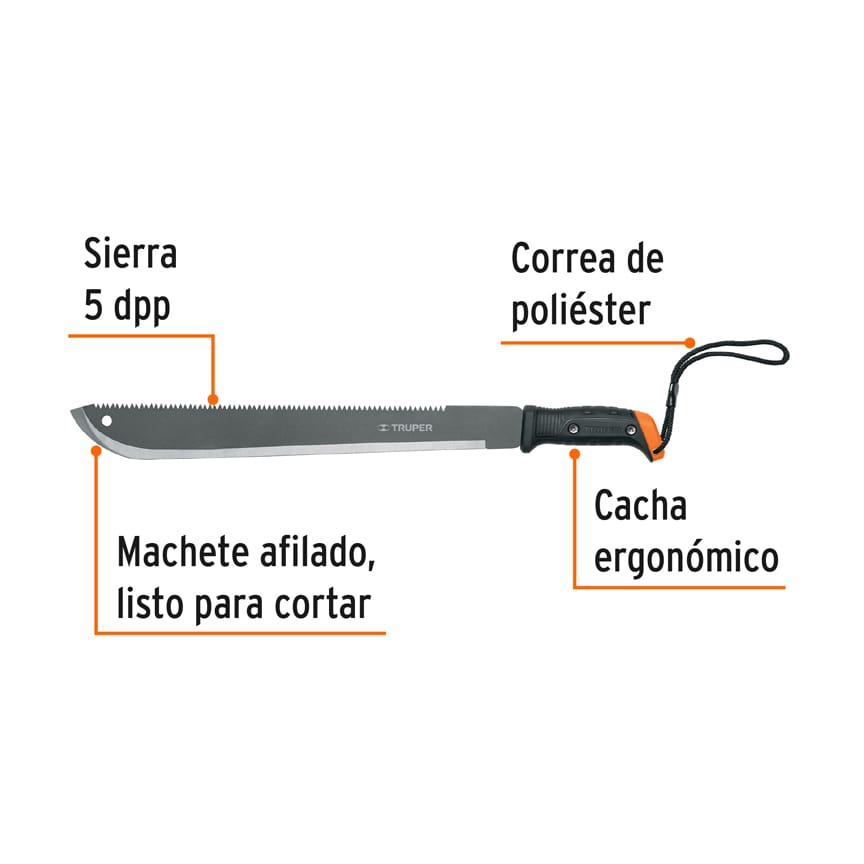 Machete doble filo, 18", en blister