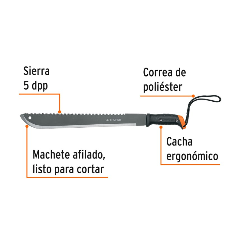 Machete doble filo, 18", en blister