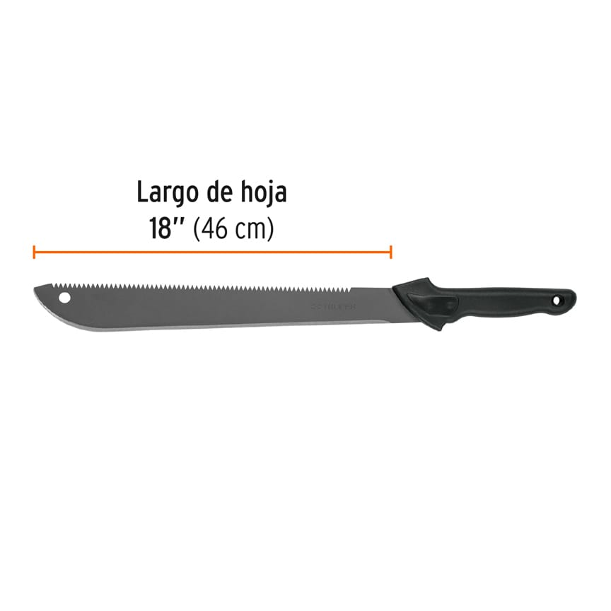 Machete doble filo, 18" con mango inyectado y funda sustituye 13098