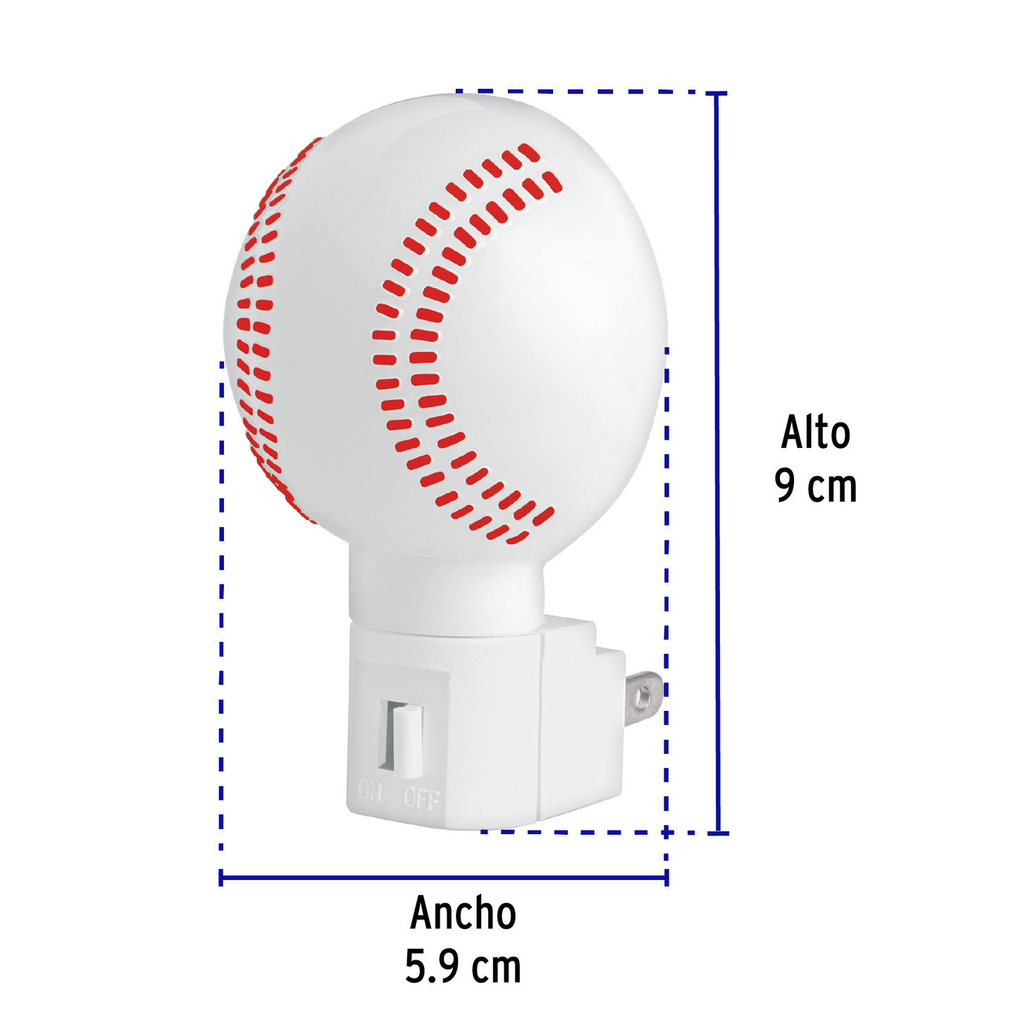 Luz de noche con lámpara E12, pelota de béisbol, Volteck