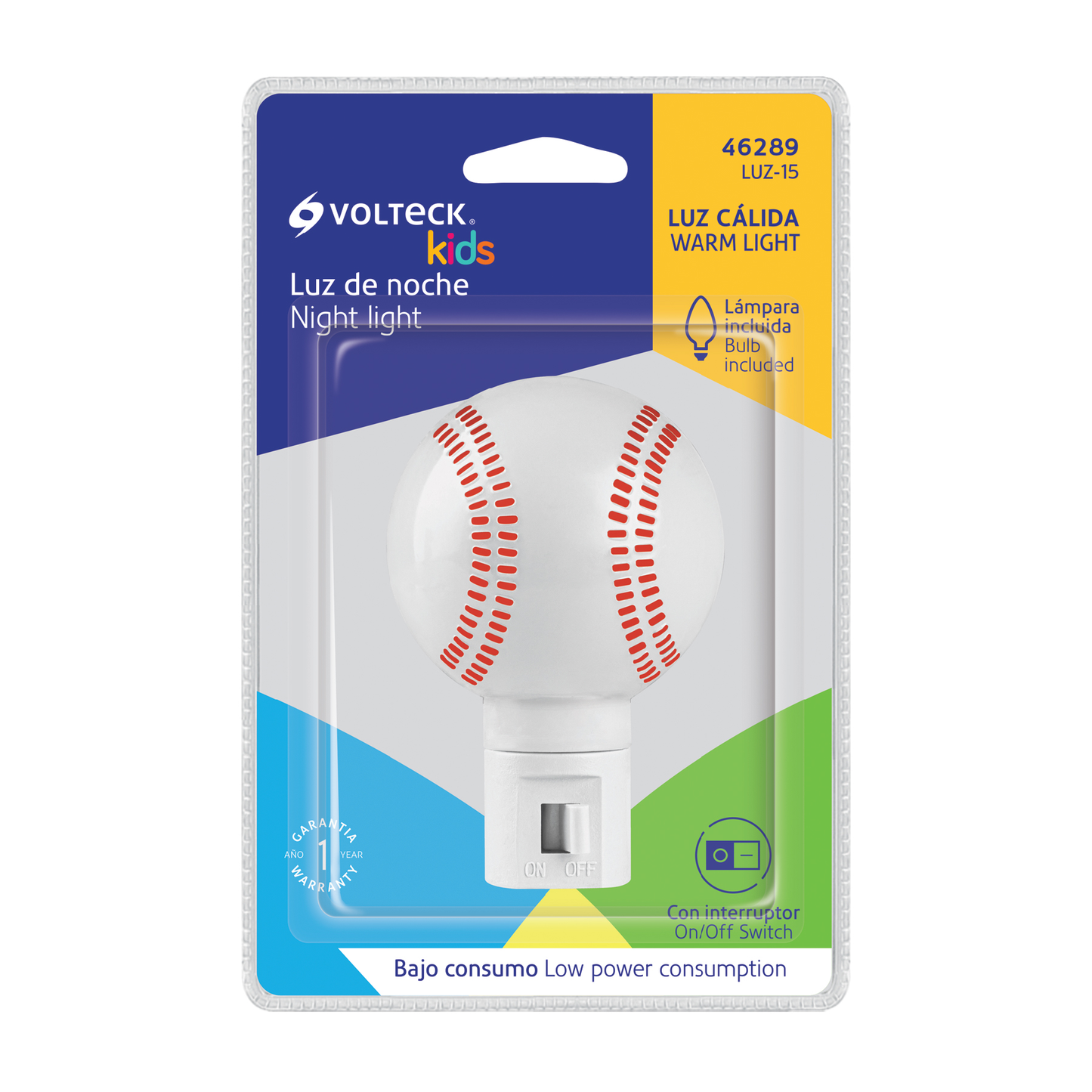 Luz de noche con lámpara E12, pelota de béisbol, Volteck
