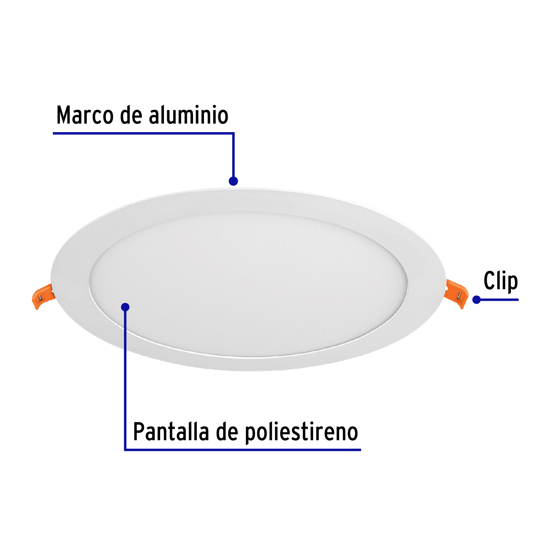 Luminario led slim de empotrar redondo, 6500K, 18W
