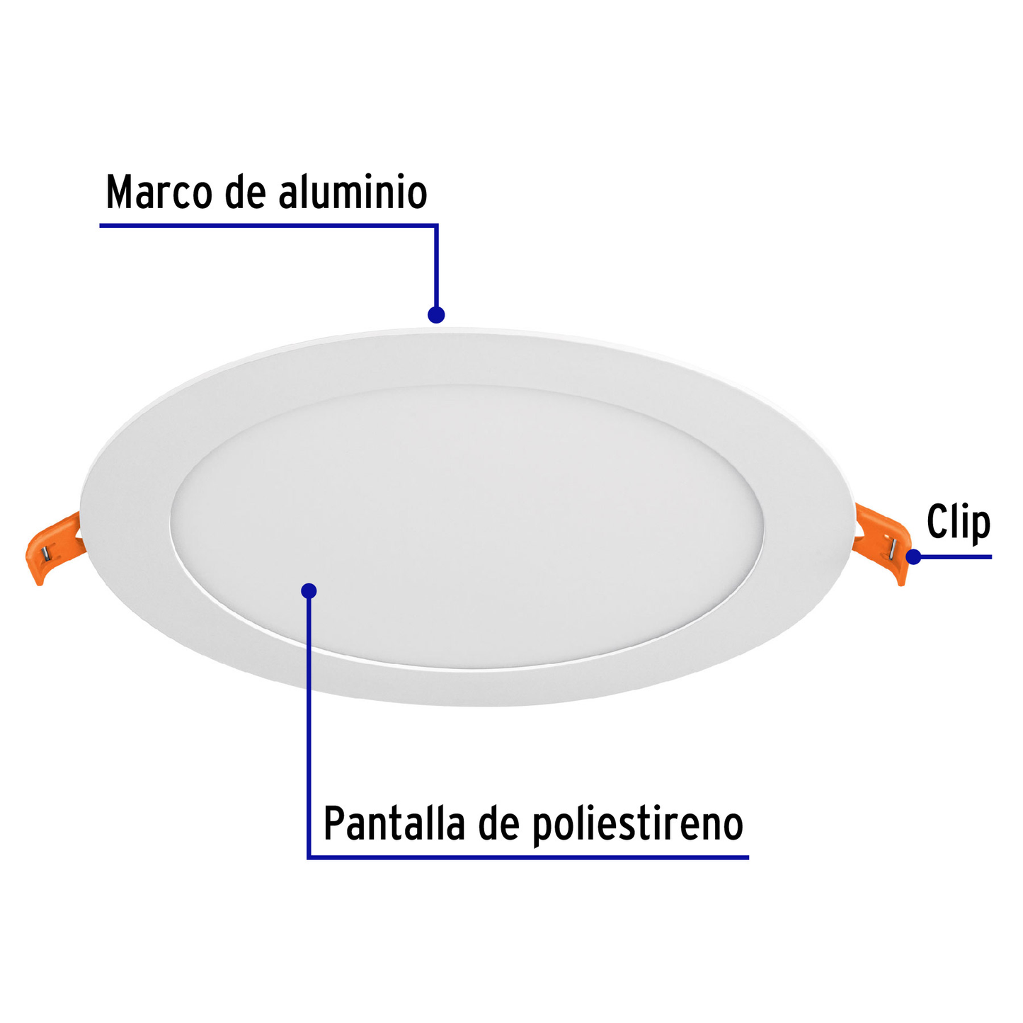Luminario led slim de empotrar redondo, 6500K, 12W