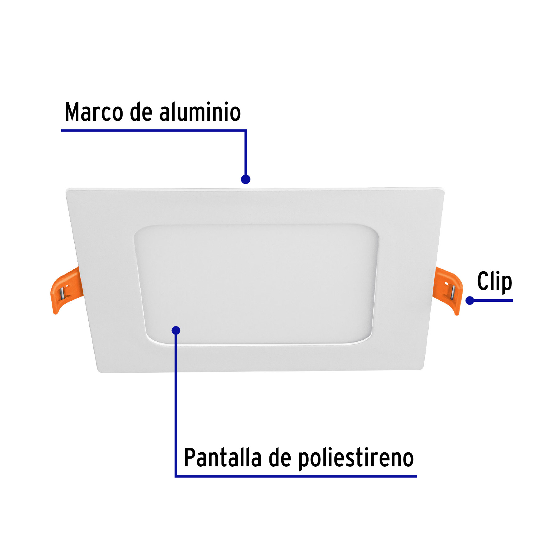 Luminario led slim de empotrar cuadrado, 6500K, 6W