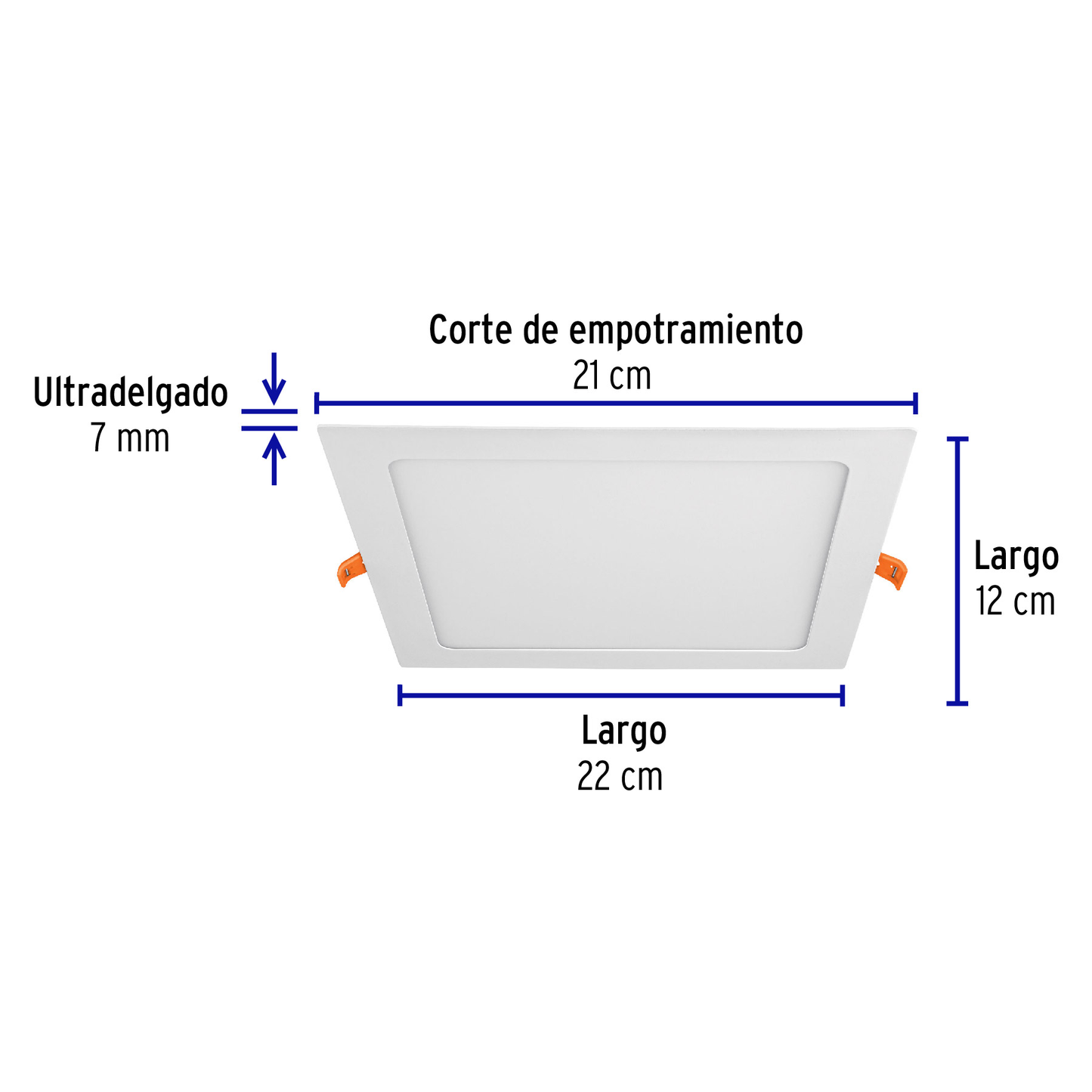 Luminario led slim de empotrar cuadrado, 6500K, 18W