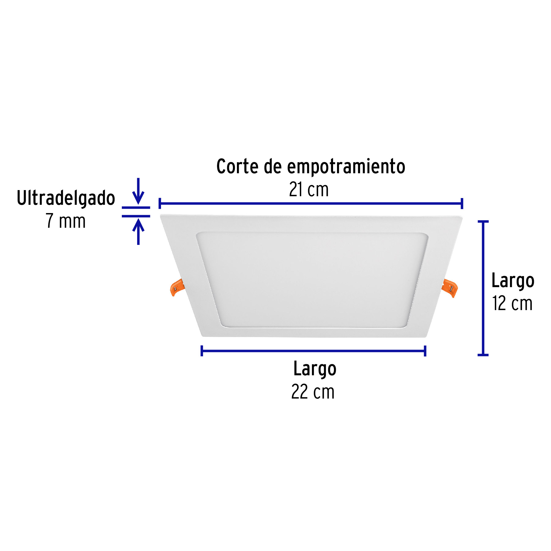 Luminario led slim de empotrar cuadrado, 6500K, 18W