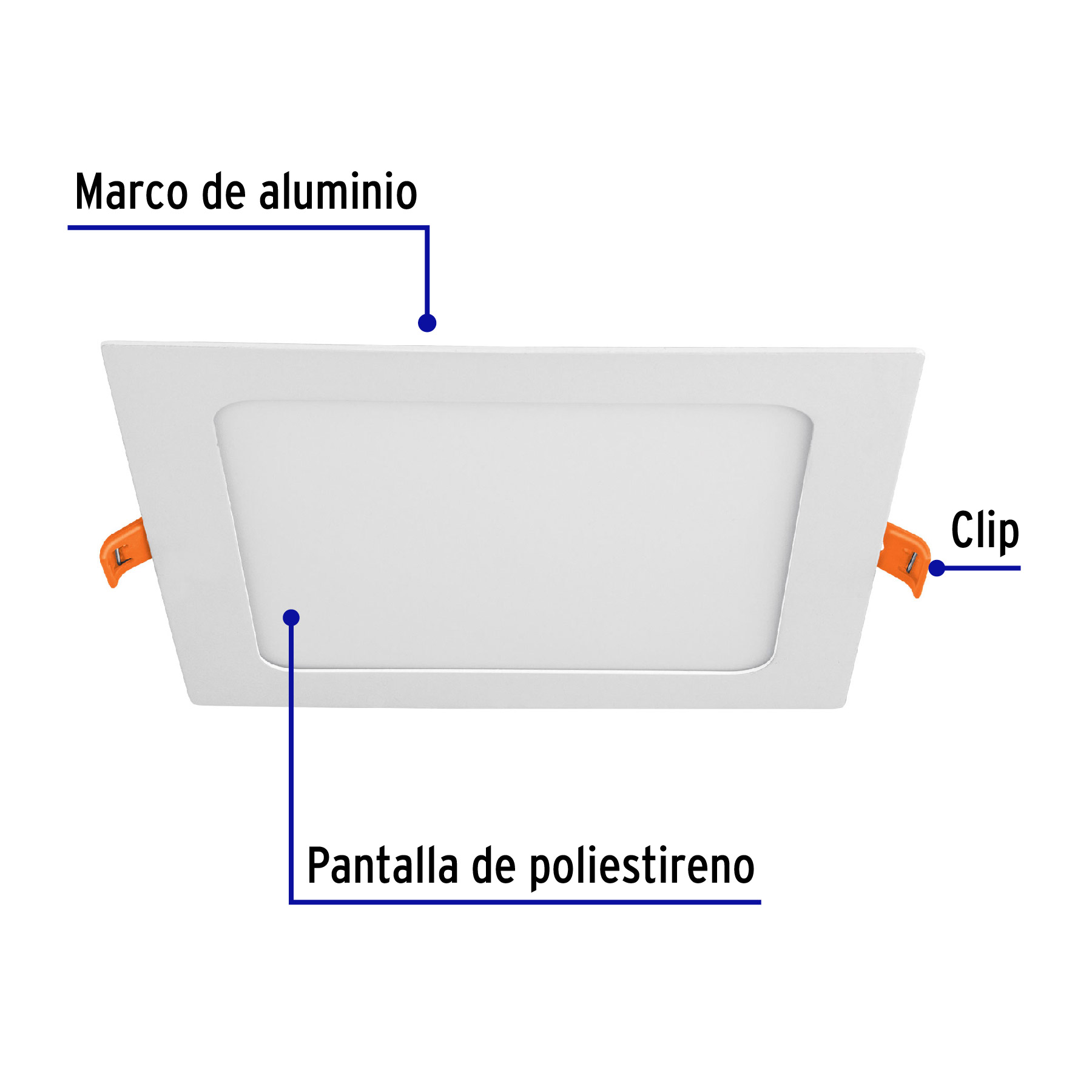 Luminario led slim de empotrar cuadrado, 6500K, 12W