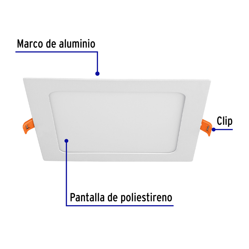 Luminario led slim de empotrar cuadrado, 6500K, 12W