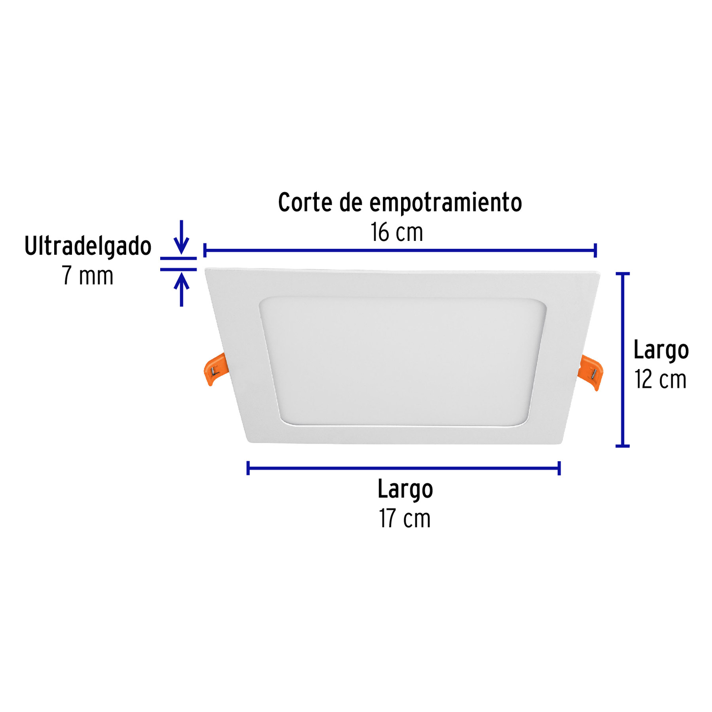 Luminario led slim de empotrar cuadrado, 6500K, 12W