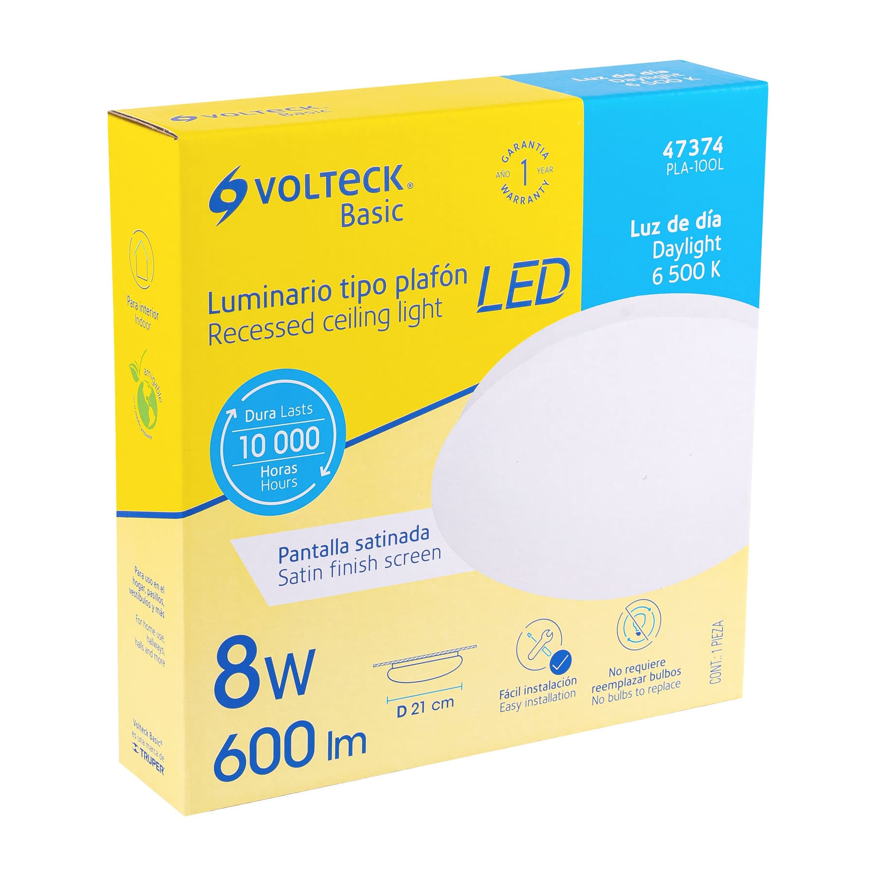 Luminario de LED de sobreponer tipo plafón, 8W, 600 lm