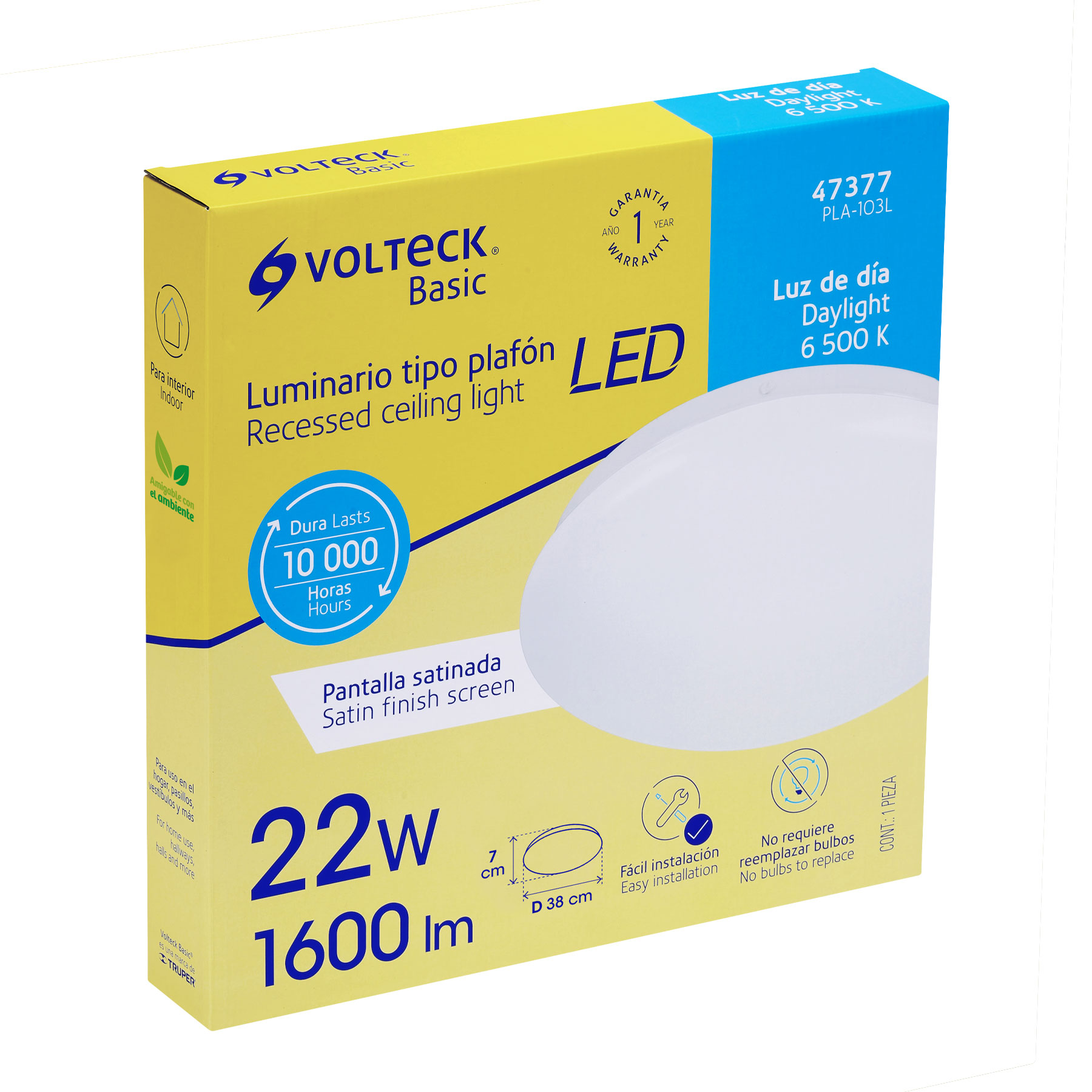 Luminario de LED de sobreponer tipo plafón, 22W, 1,600 lm