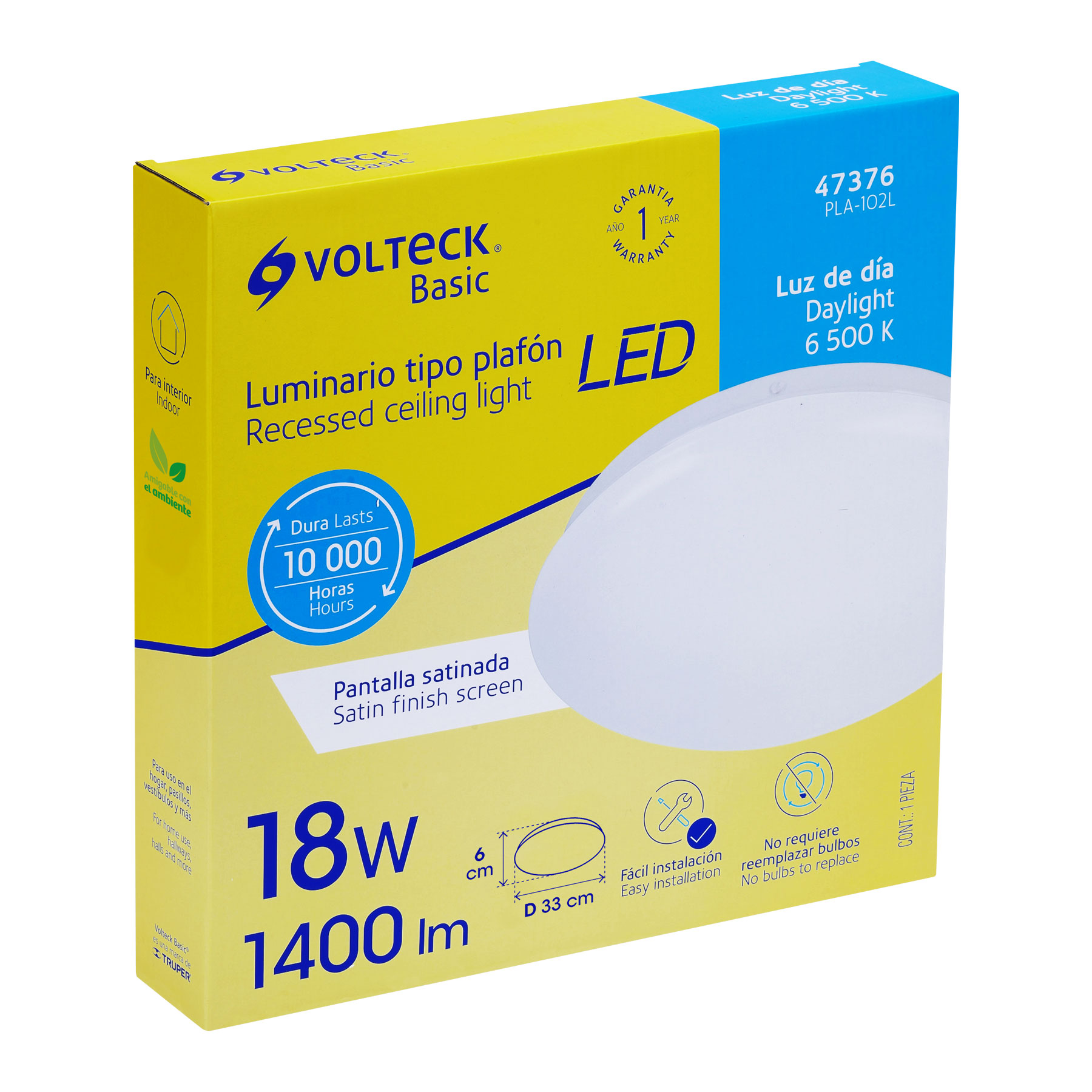 Luminario de LED de sobreponer tipo plafón, 18W, 1,400 lm