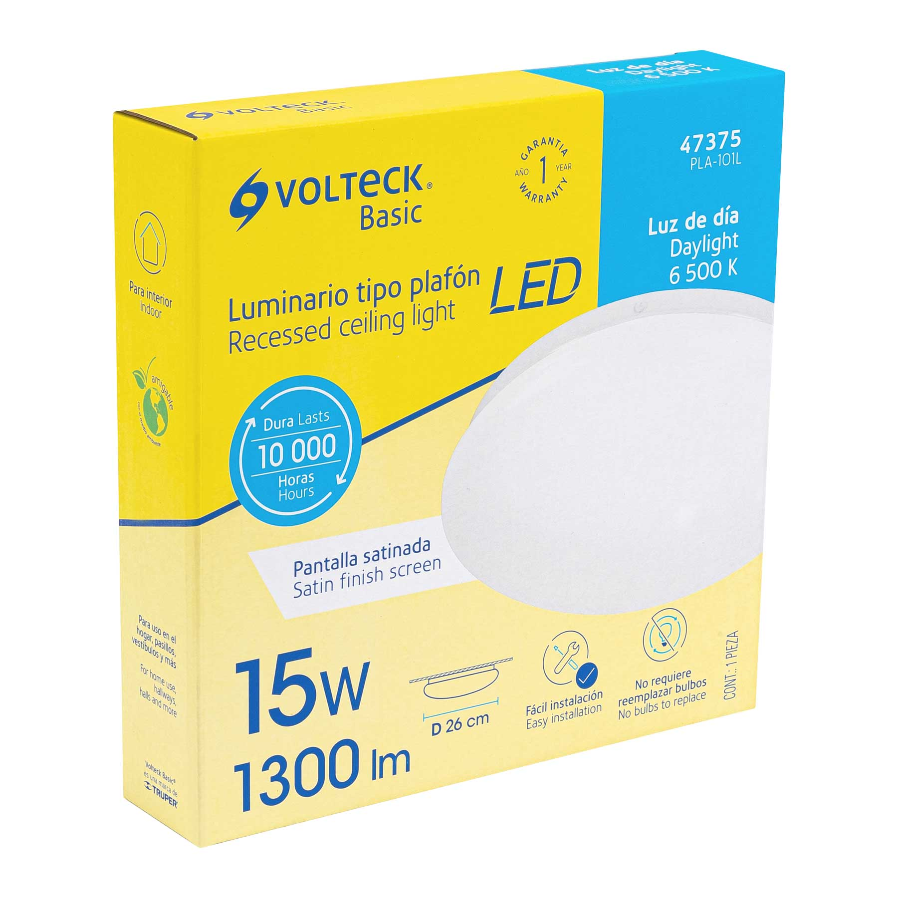 Luminario de LED de sobreponer tipo plafón, 15W, 1,300 lm