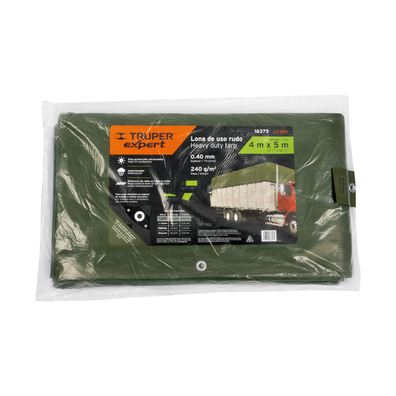 Lona uso rudo, verde olivo, 4 X 5 metros, Truper Expert