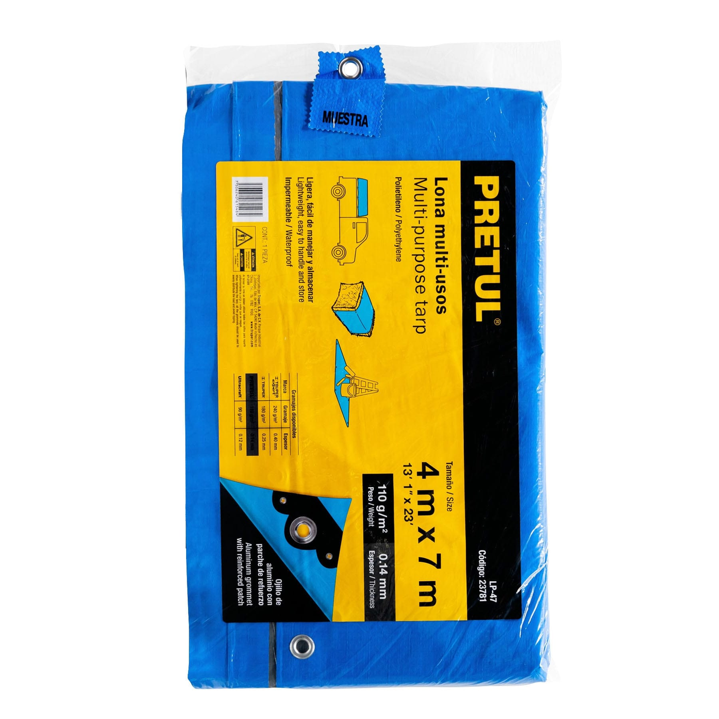 Lona 4 x 7 m, azul, Pretul
