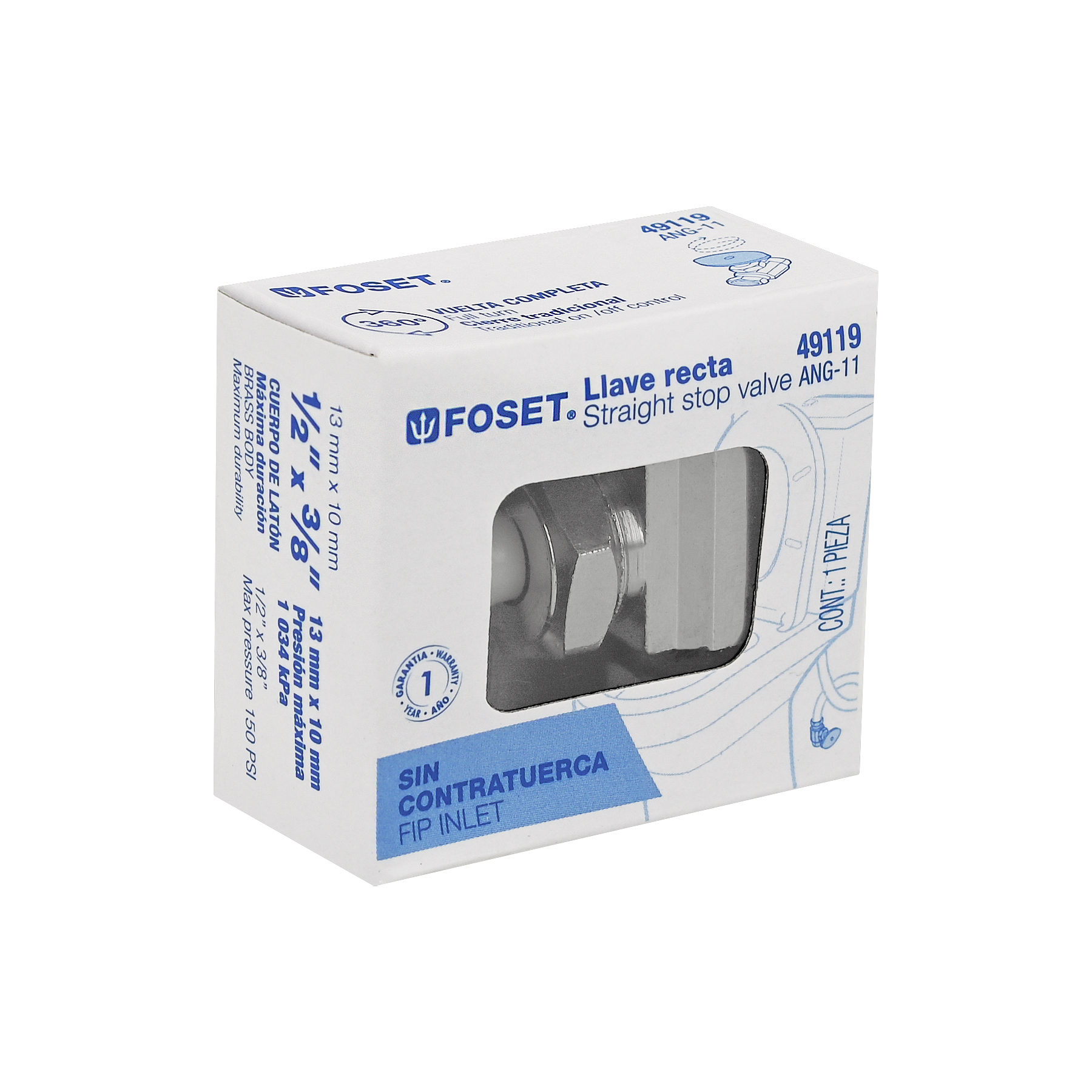 Llave recta 1/2 X 3/8"