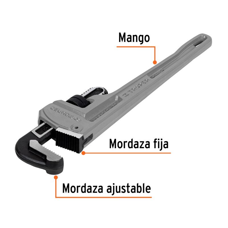 Llave para tubo, stilson, de aluminio, 18"