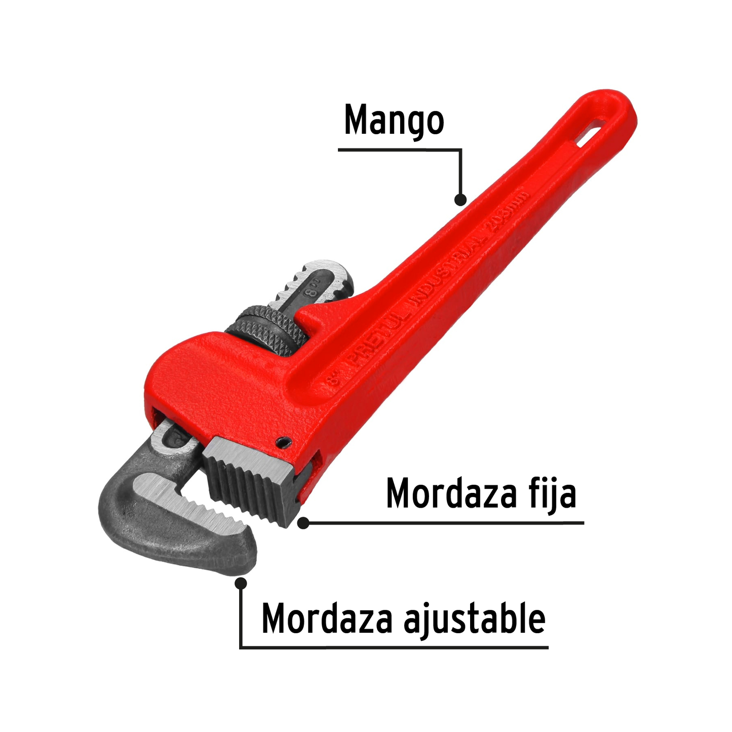 Llave para tubo, stilson, 8", pretul