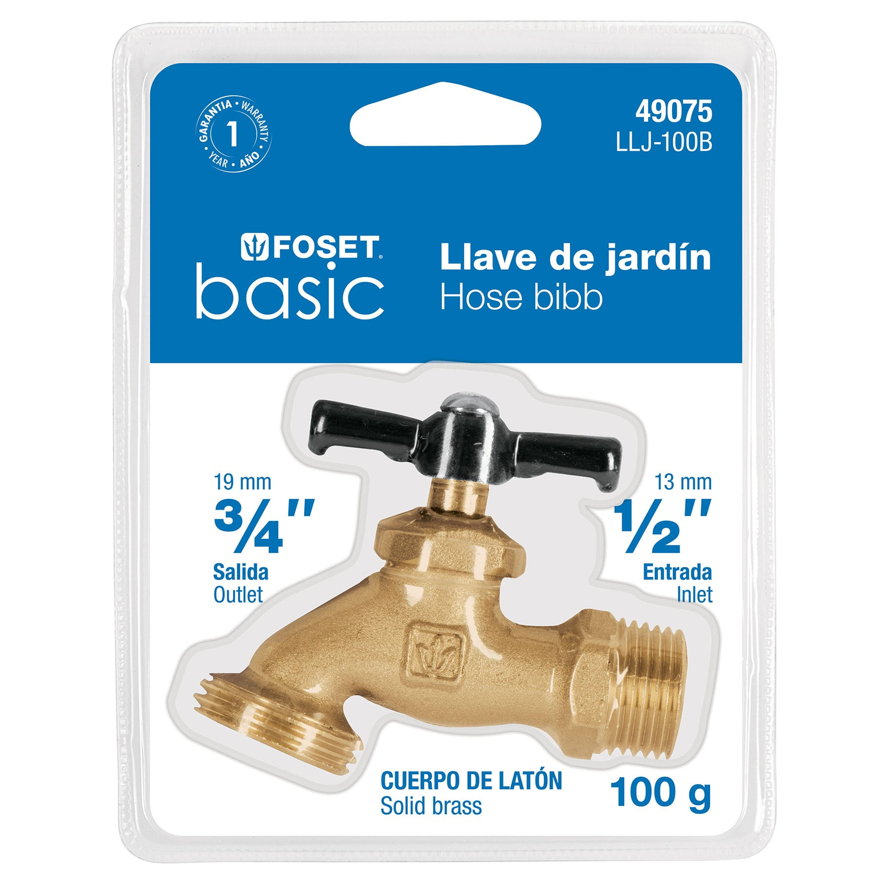 Llave para manguera, latón, 100 gr, 1/2",blister,Foset Basic