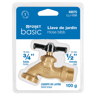 Llave para manguera, latón, 100 gr, 1/2",blister,Foset Basic