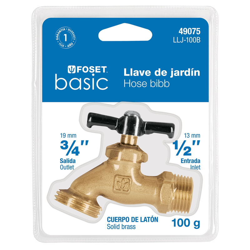Llave para manguera, latón, 100 gr, 1/2",blister,Foset Basic