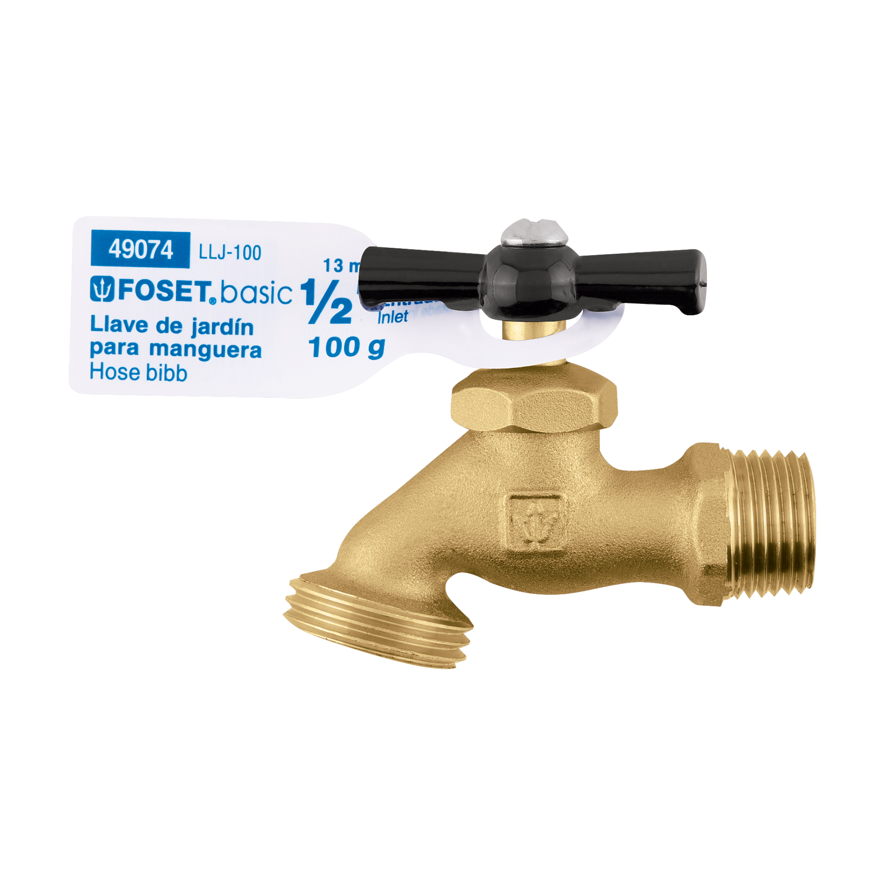 Llave para manguera, latón, 100 gr, 1/2", Foset Basic