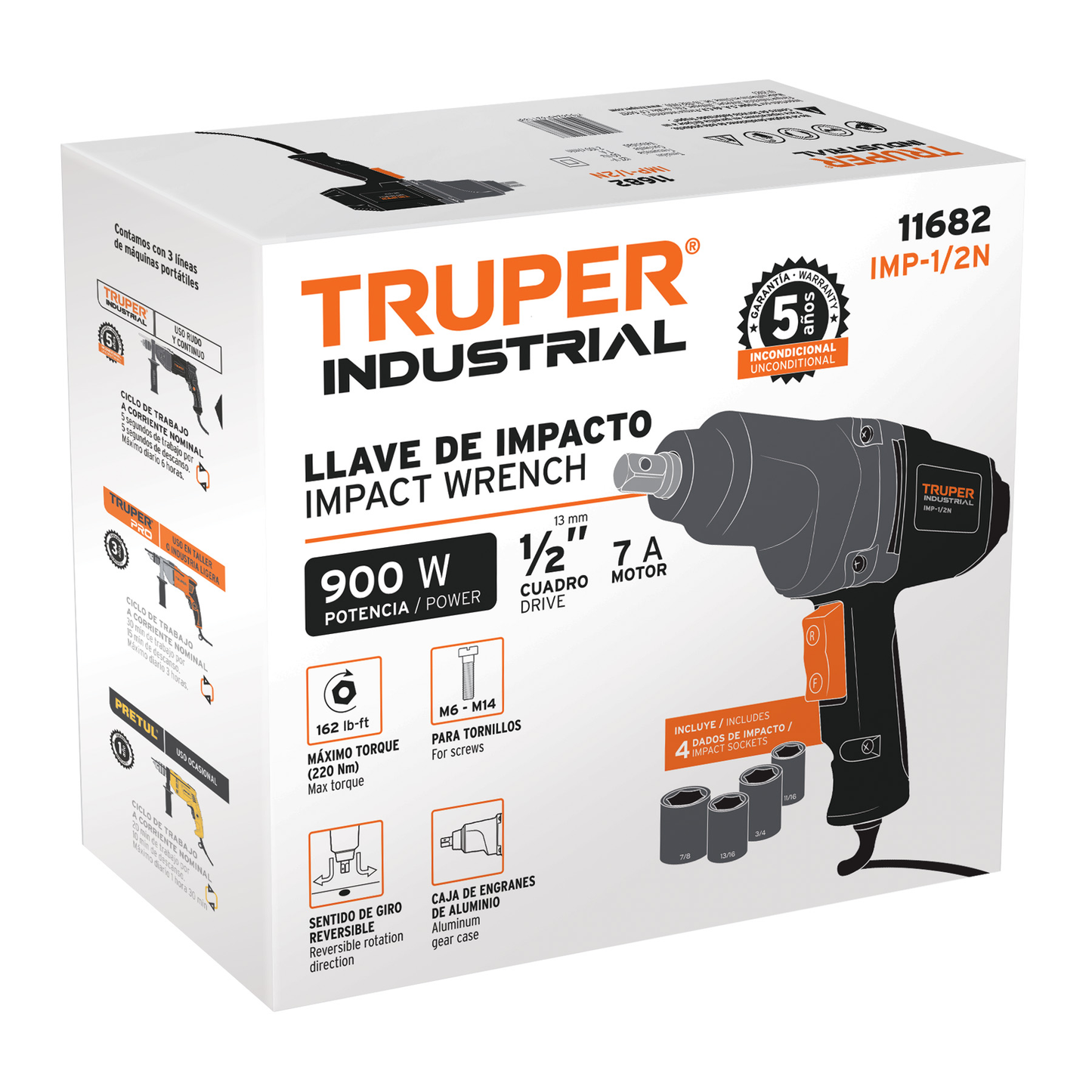 Llave neumática de impacto, industrial, 1/2" de 900 w.