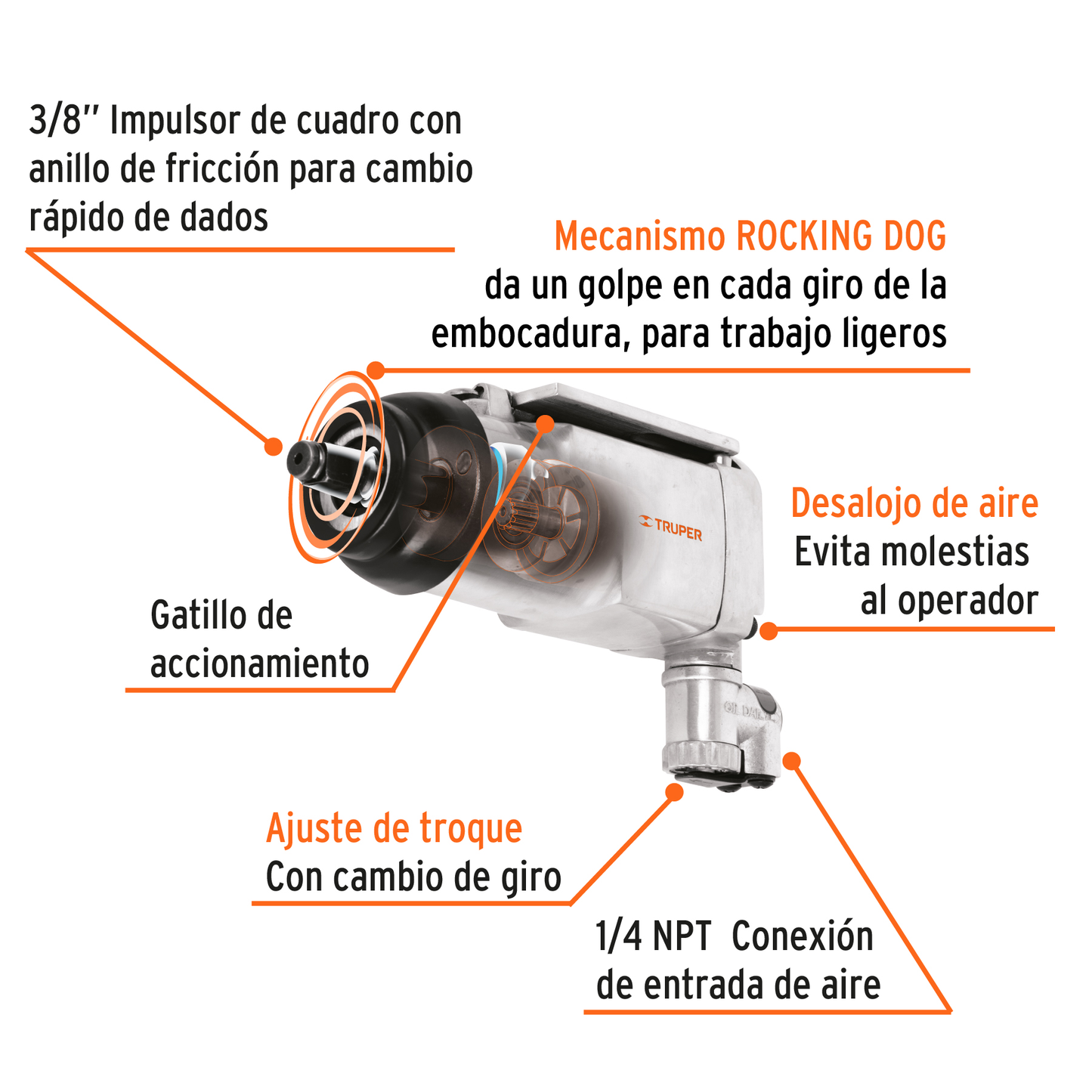 Llave neumática de impacto, 3/8"