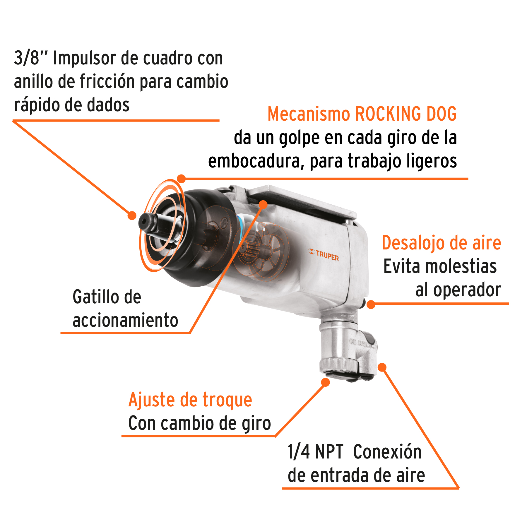 Llave neumática de impacto, 3/8"