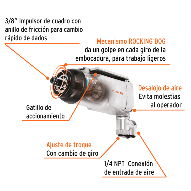 Llave neumática de impacto, 3/8"