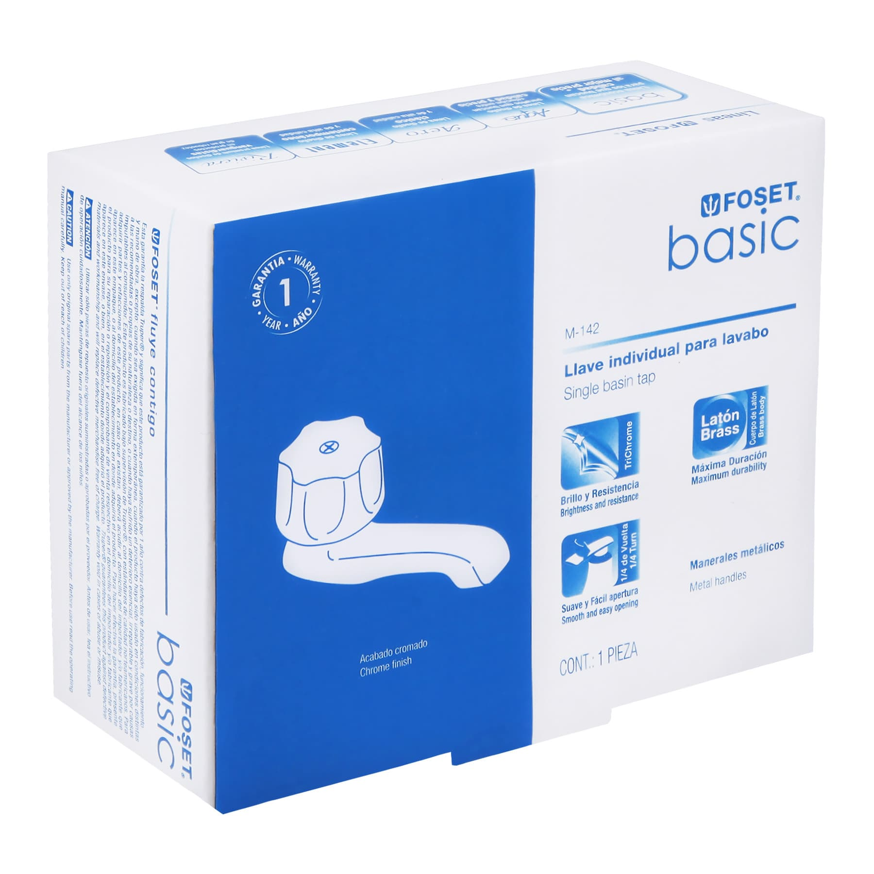 Llave individual para lavabo, metálica, hexagonal, Basic