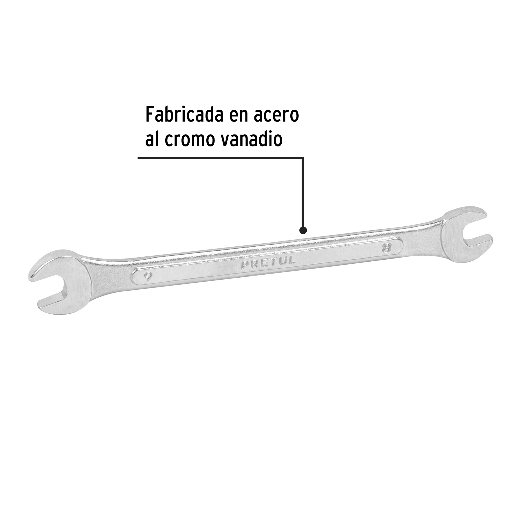 Llave española, milimétrica, 8 x 9 x 140 mm, pretul