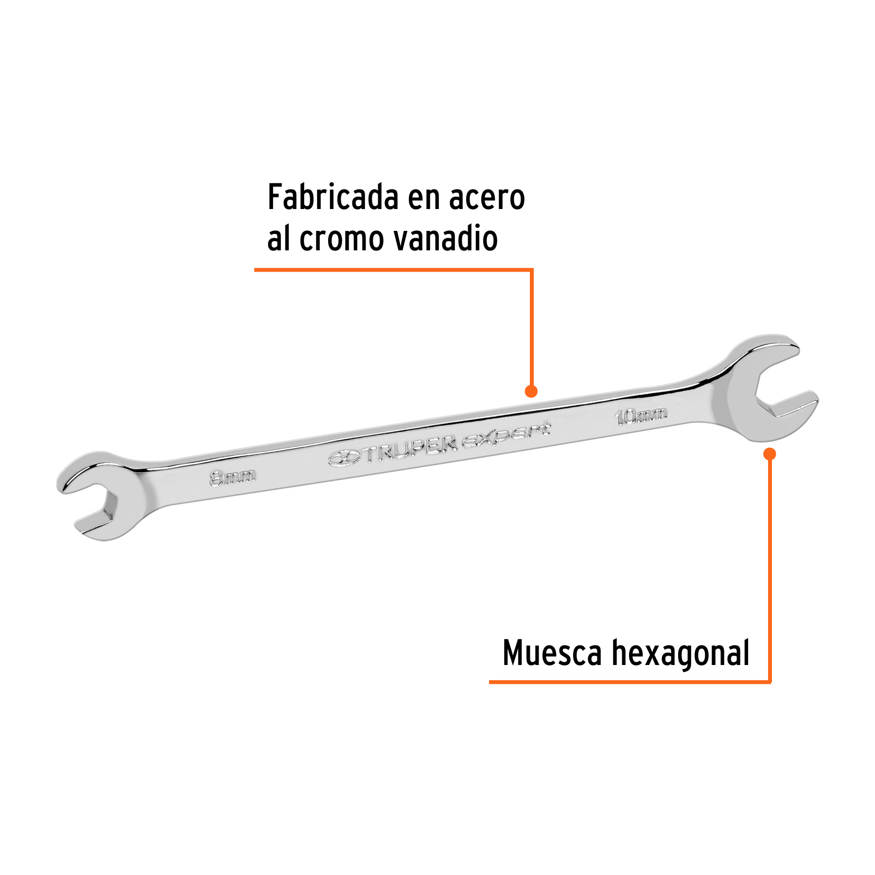 Llave española, milimétrica, 8 x 10 x 117 mm