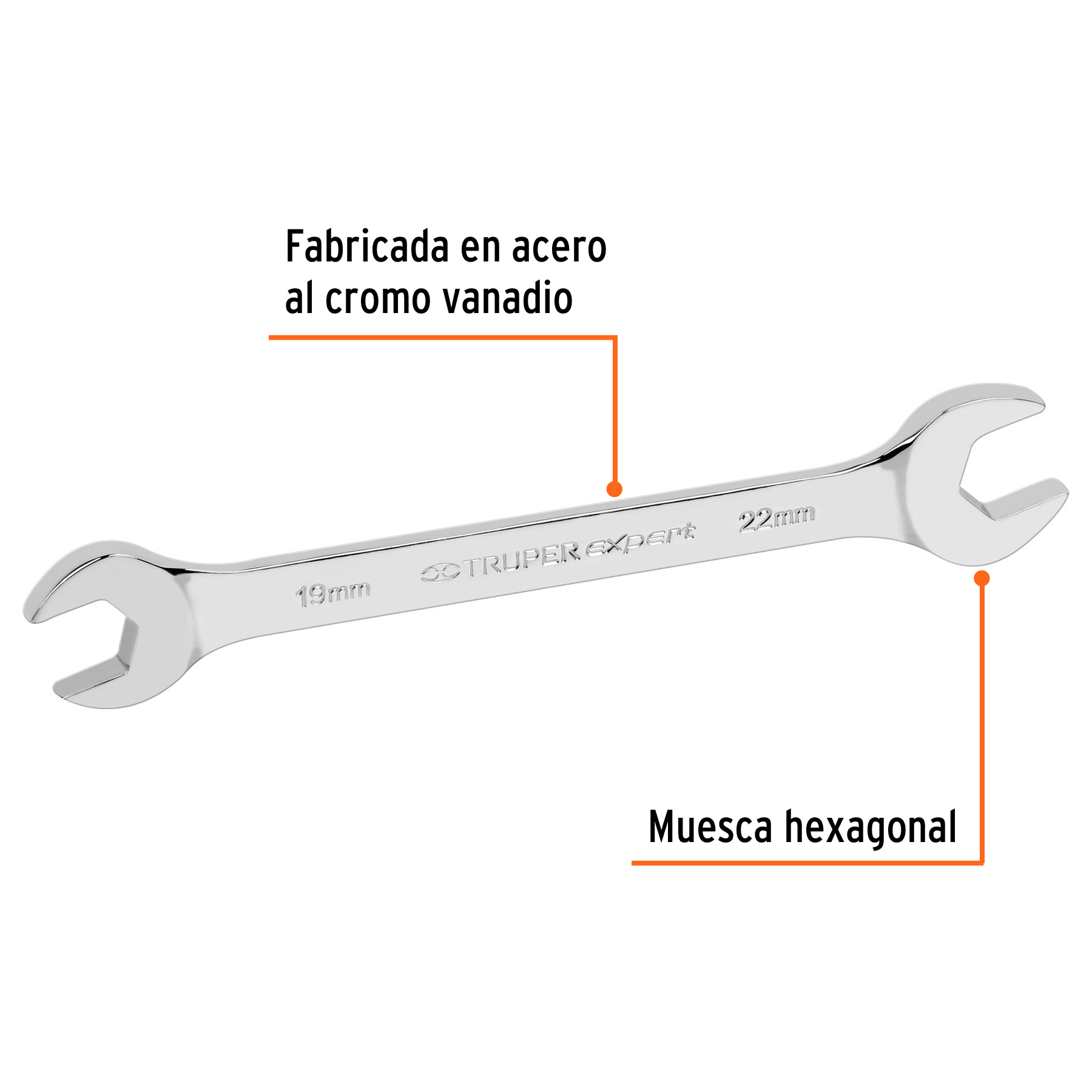 Llave española, milimétrica, 19 x 22 x 212 mm
