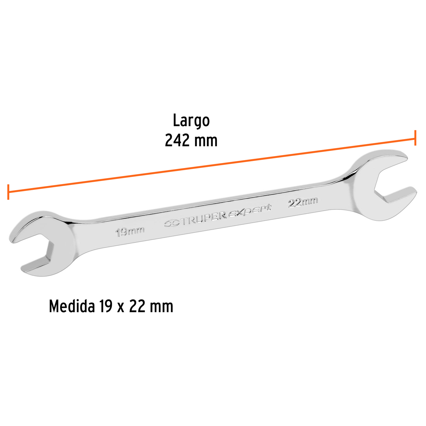 Llave española, milimétrica, 19 x 22 x 212 mm