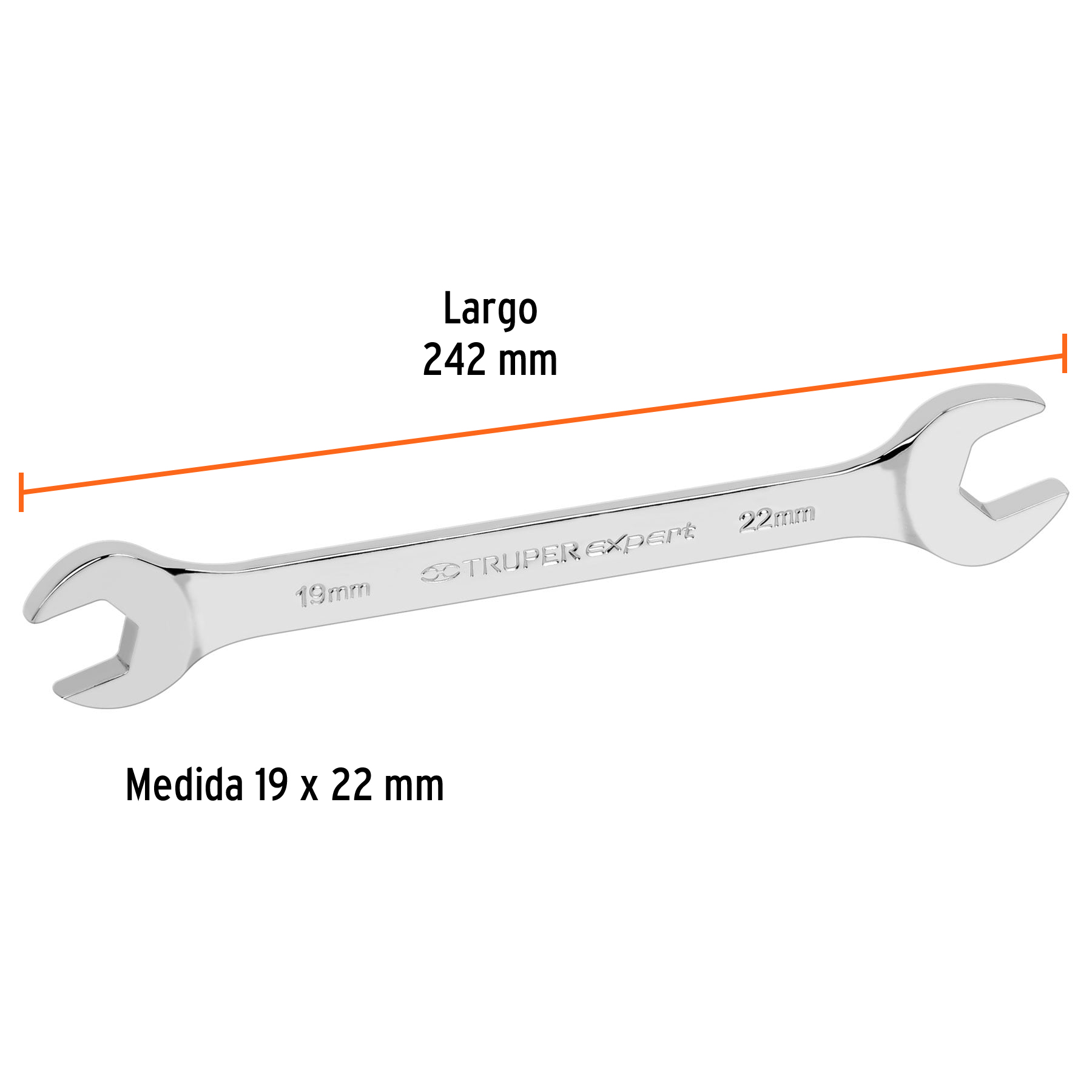 Llave española, milimétrica, 19 x 22 x 212 mm