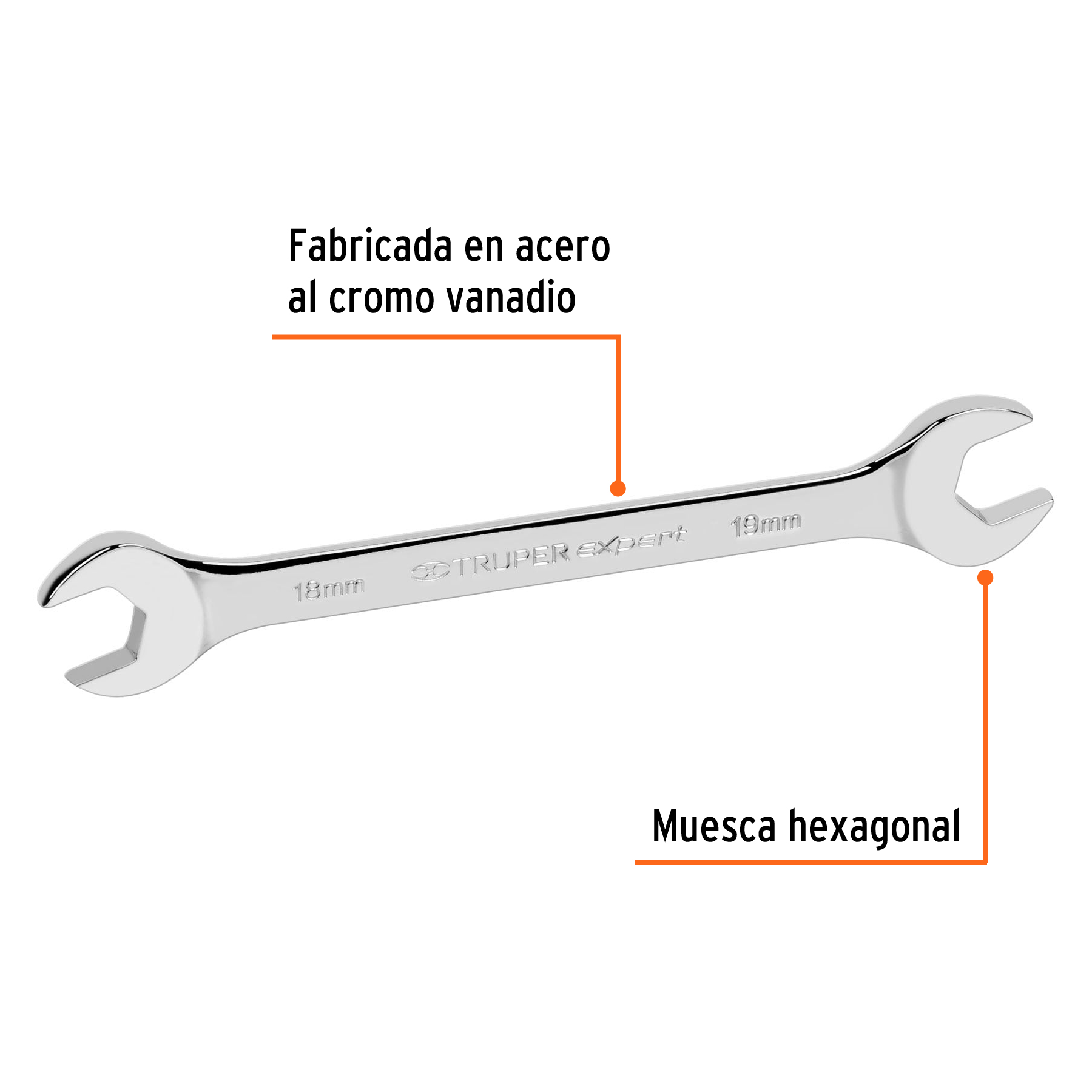 Llave española, milimétrica, 18 x 19 x 197 mm