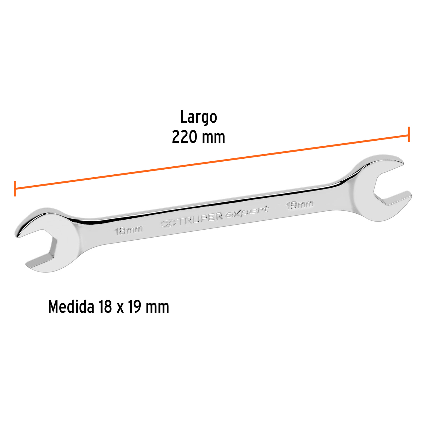 Llave española, milimétrica, 18 x 19 x 197 mm