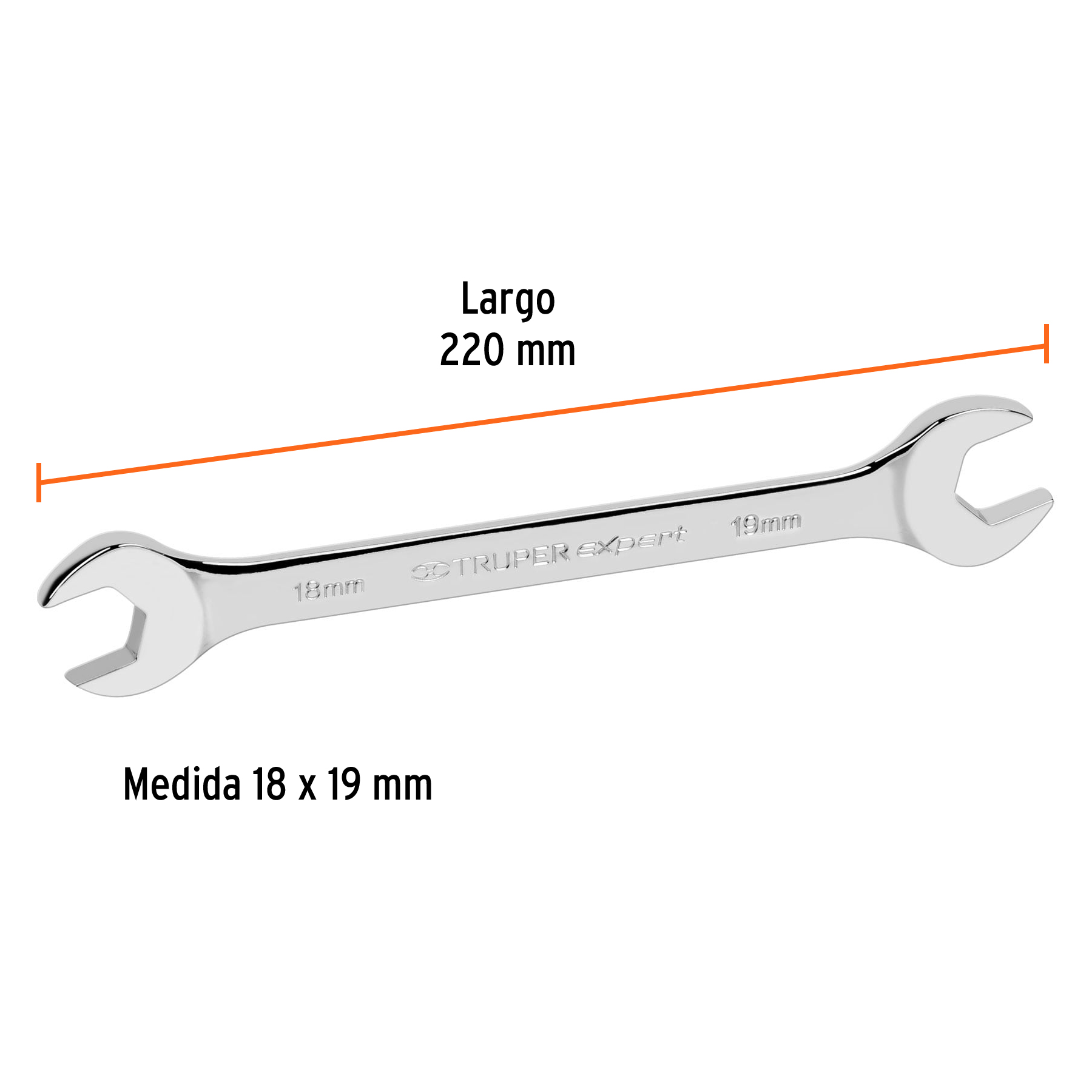 Llave española, milimétrica, 18 x 19 x 197 mm