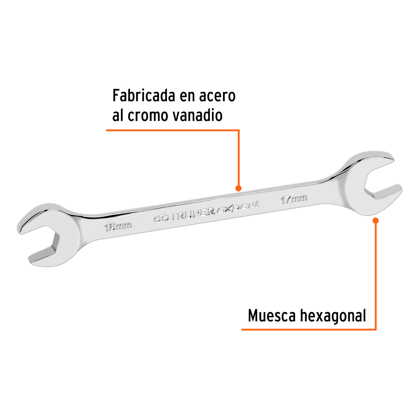 Llave española, milimétrica, 16 x 17 x 182 mm