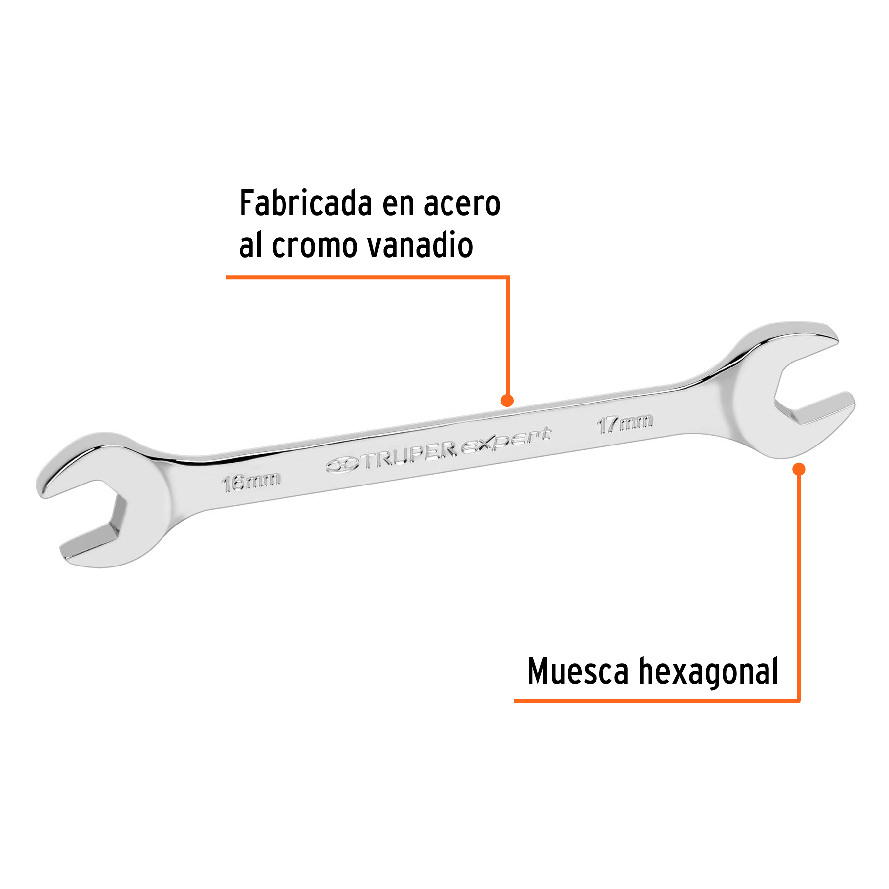 Llave española, milimétrica, 16 x 17 x 182 mm