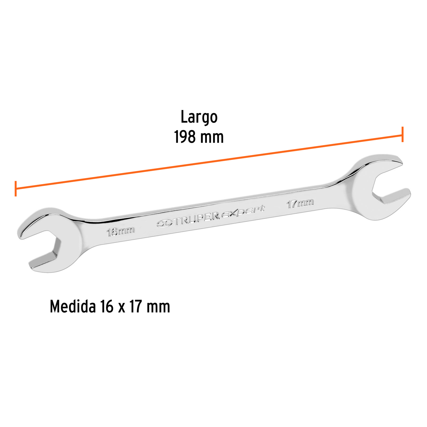 Llave española, milimétrica, 16 x 17 x 182 mm