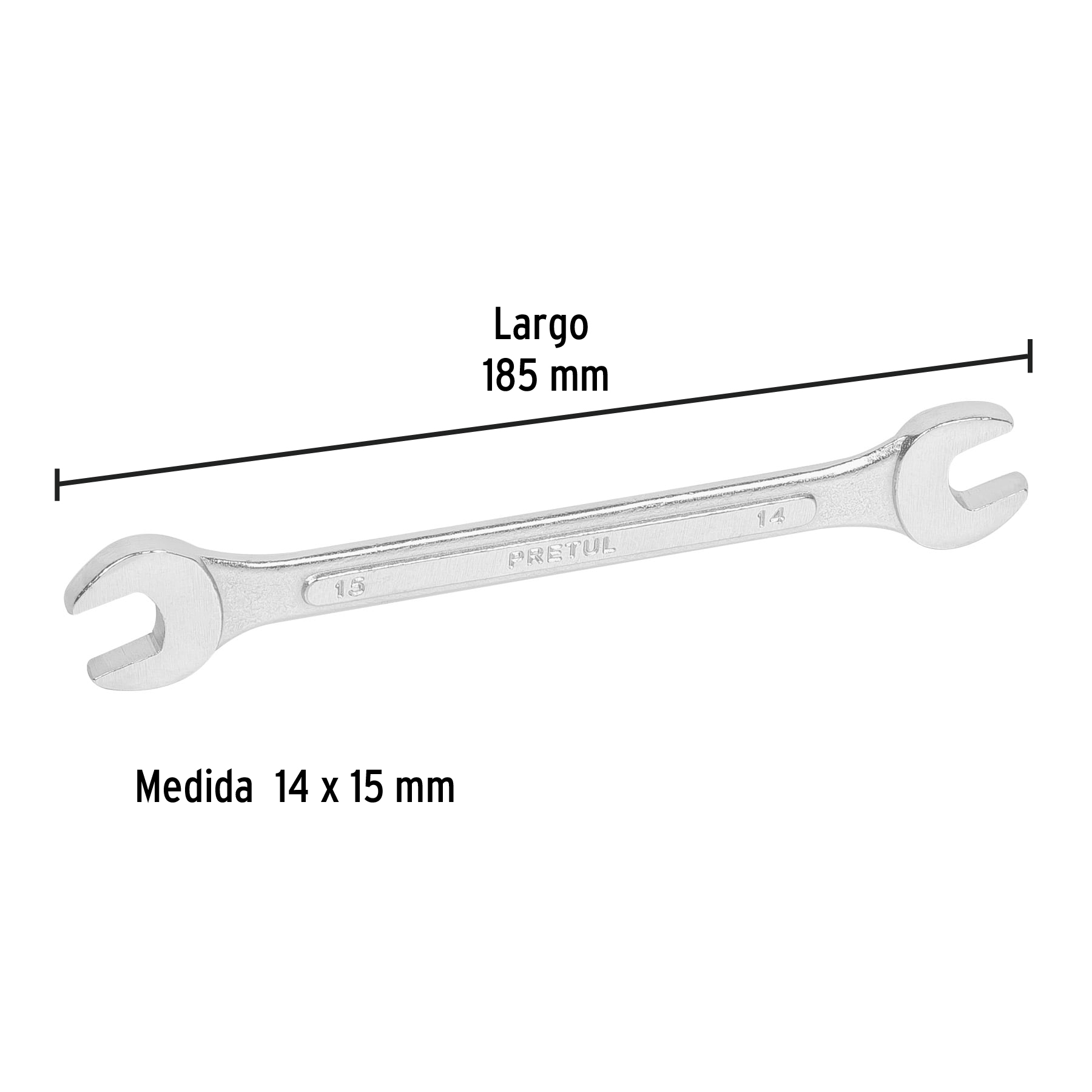 Llave española, milimétrica, 14 x 15 x 185 mm, pretul