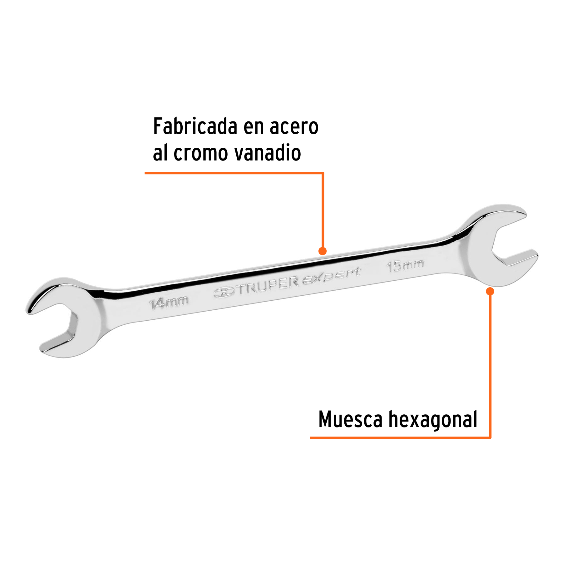Llave española, milimétrica, 14 x 15 x 162 mm