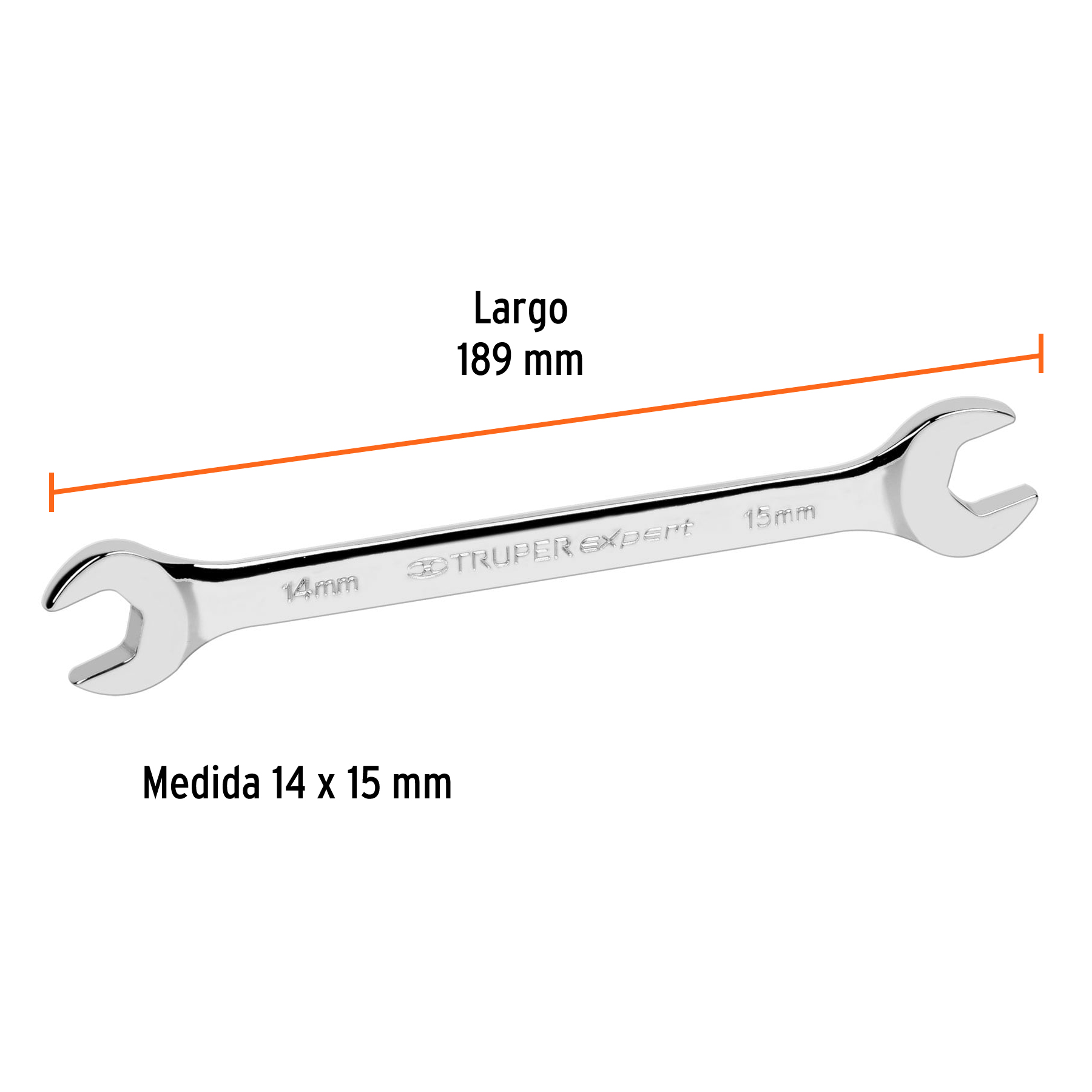 Llave española, milimétrica, 14 x 15 x 162 mm