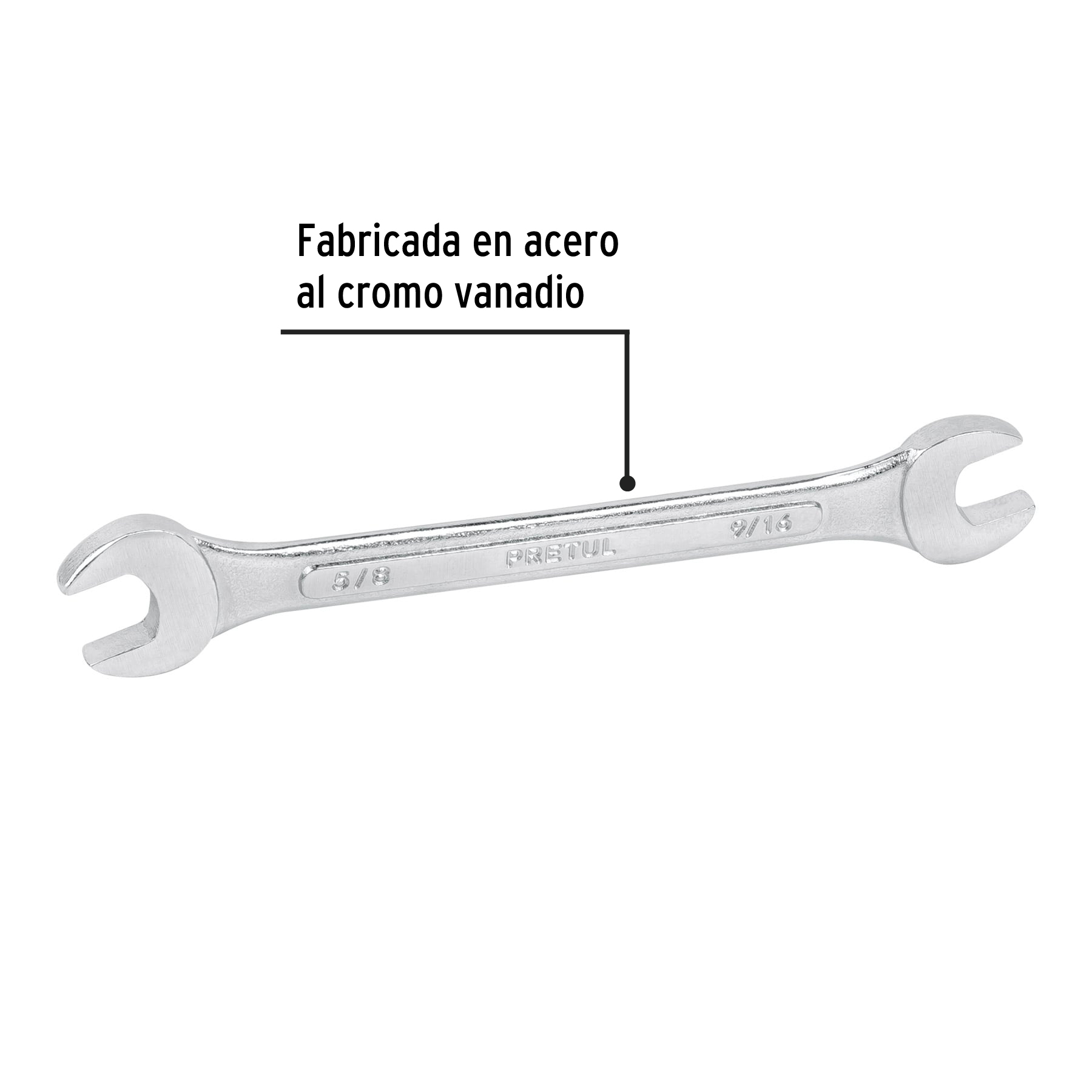 Llave española, 9/16 x 5/8" x 185 mm, pretul