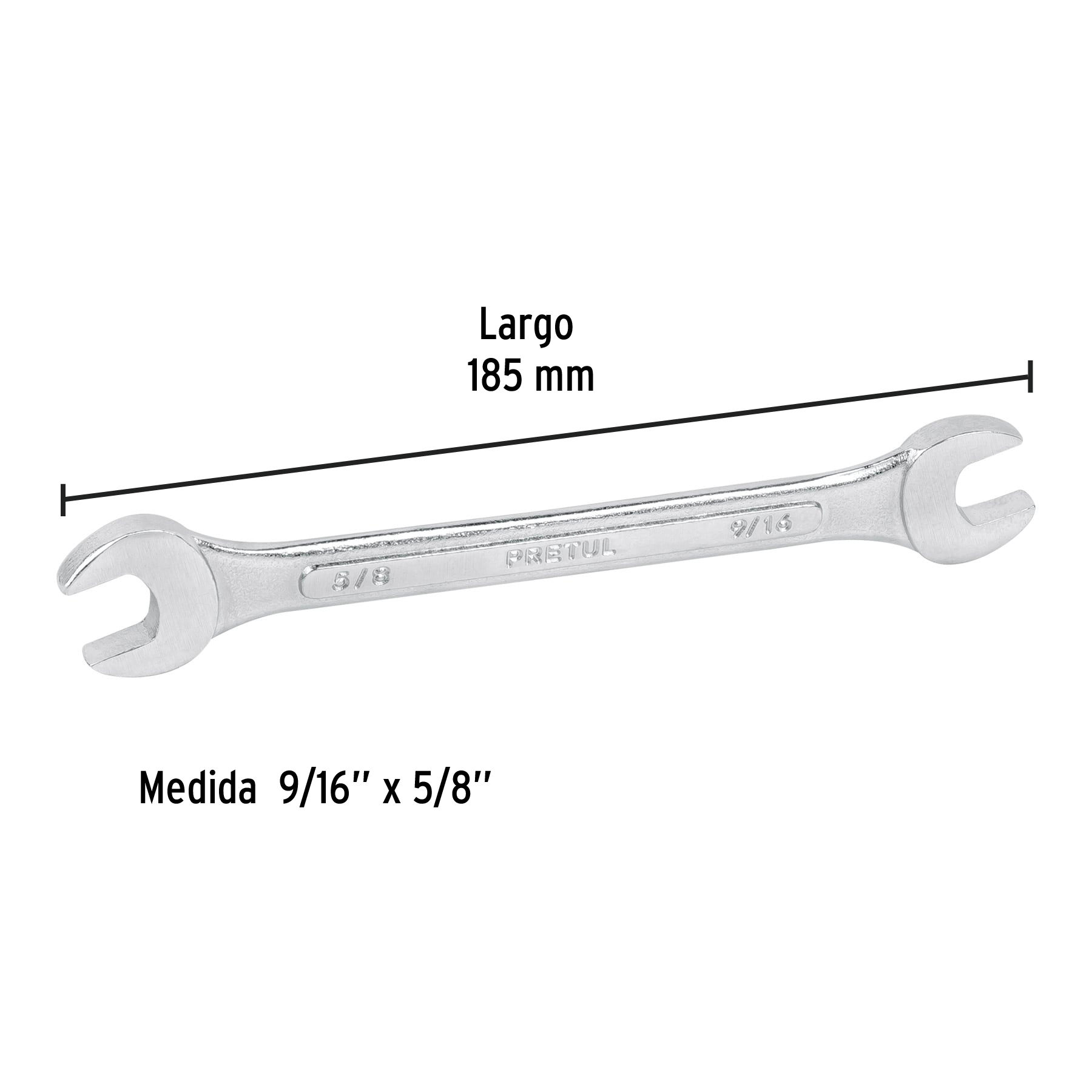 Llave española, 9/16 x 5/8" x 185 mm, pretul