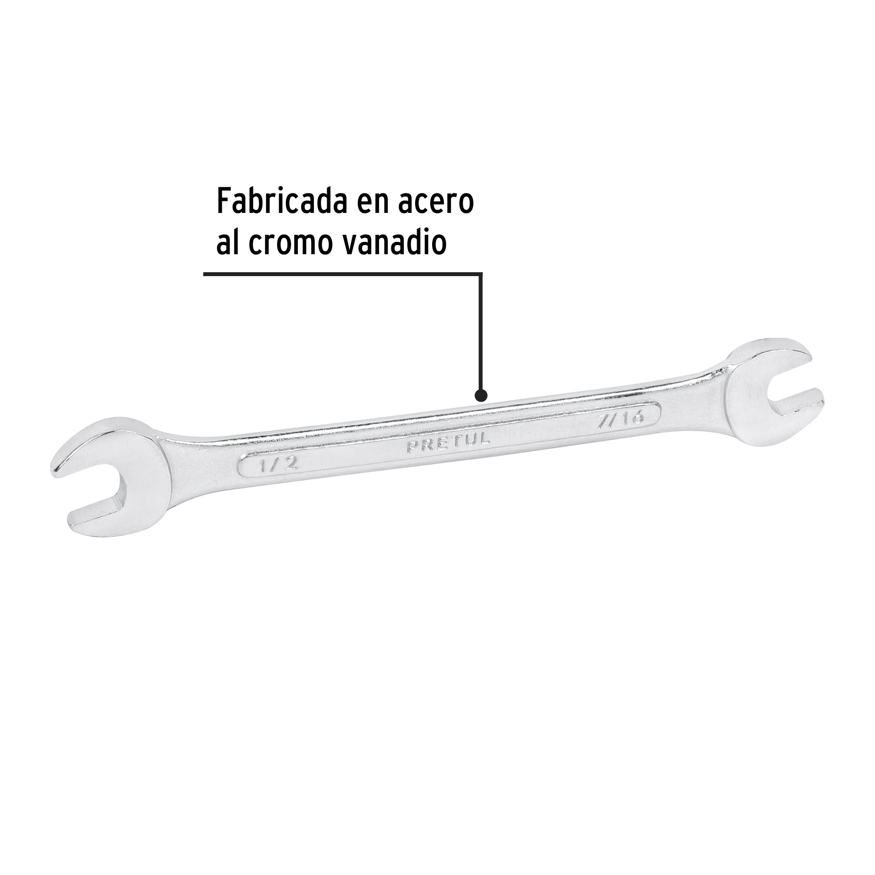 Llave española, 7/16 x 1/2" x 172 mm, pretul