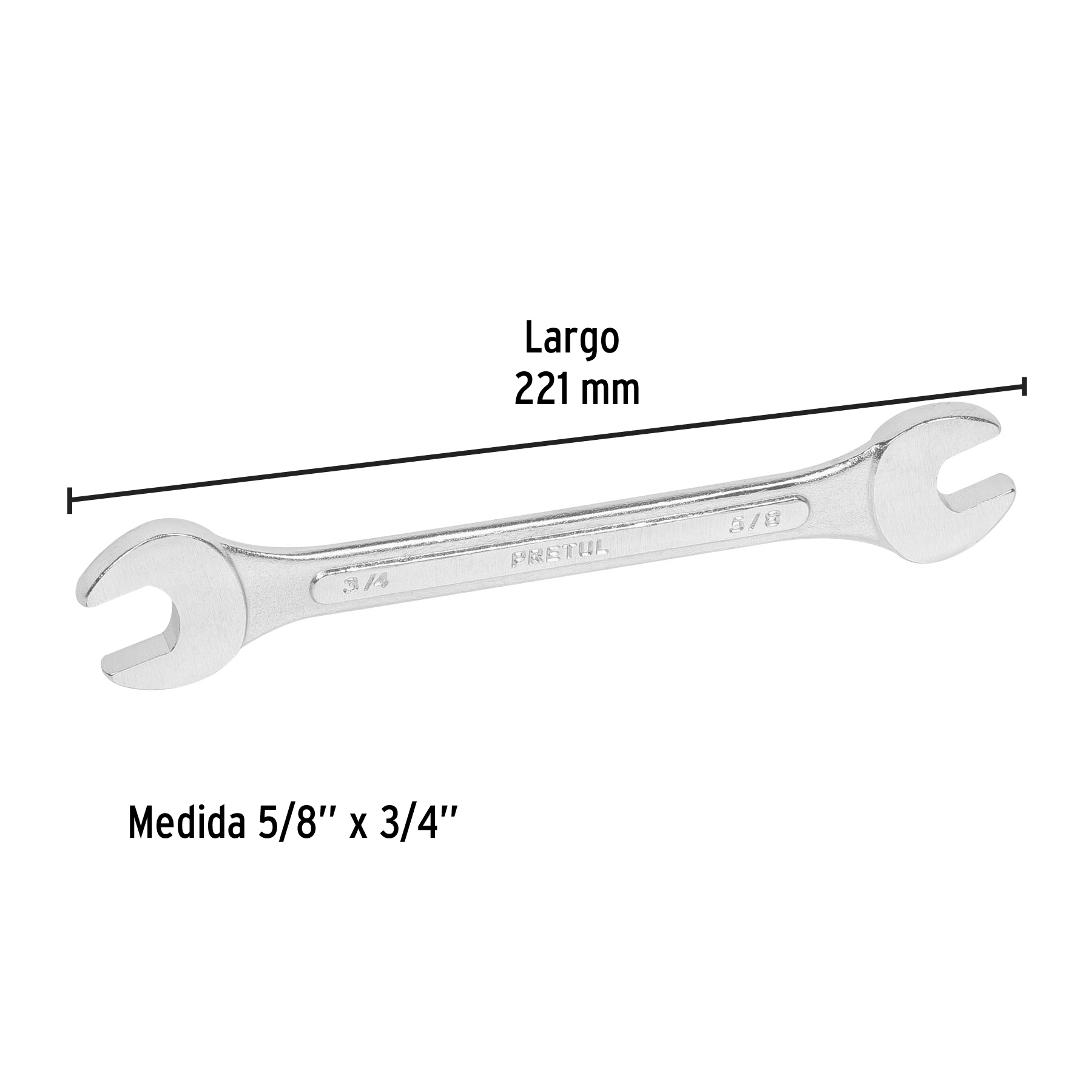 Llave española, 5/8 x 3/4" x 221 mm, pretul